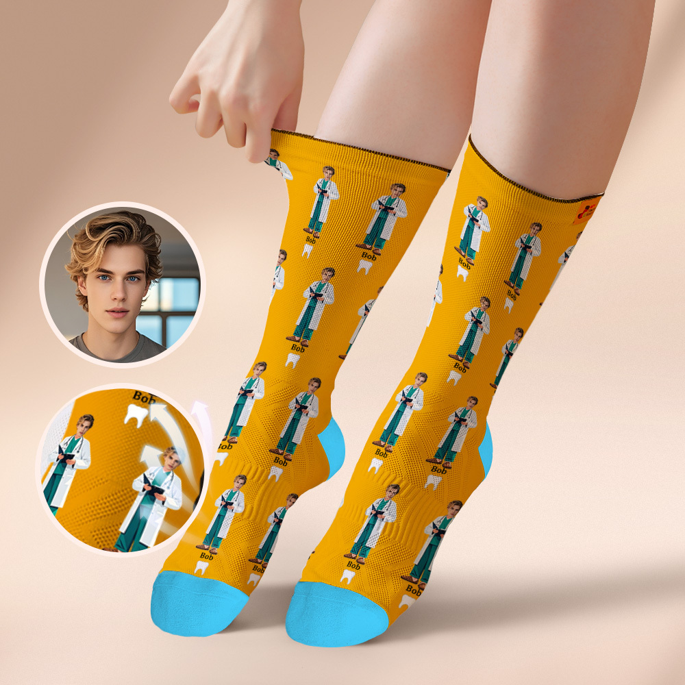 Personalized Dentist-Themed Gift with Your Photo Custom Face Socks for Dental Lovers, Anniversary - MyPhotoSocks