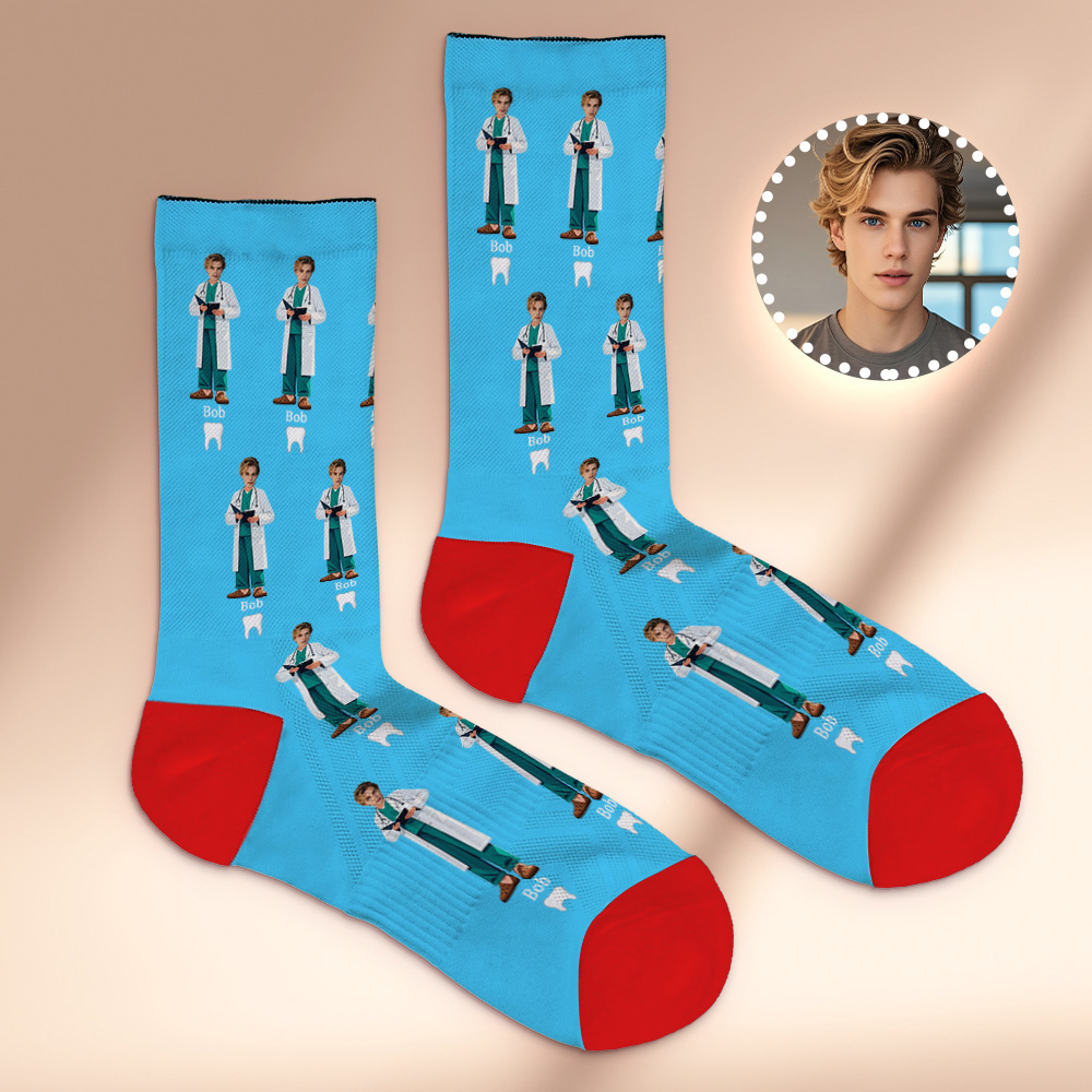 Personalized Dentist-Themed Gift with Your Photo Custom Face Socks for Dental Lovers, Anniversary - MyPhotoSocks