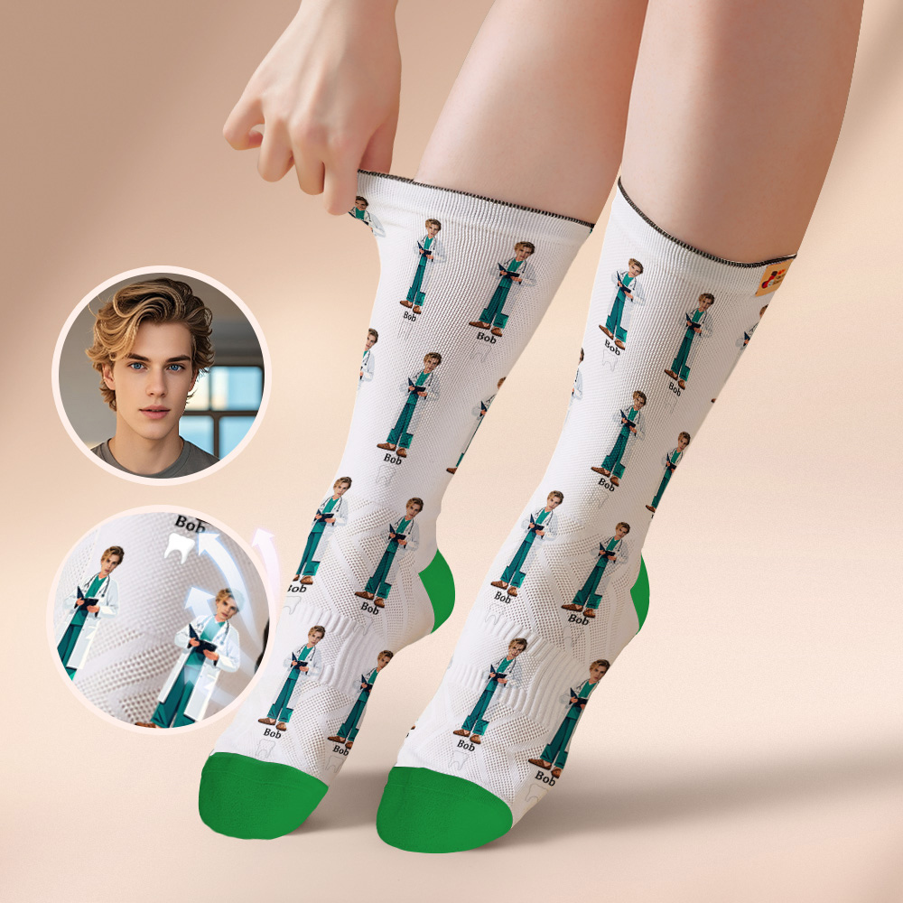 Personalized Dentist-Themed Gift with Your Photo Custom Face Socks for Dental Lovers, Anniversary - MyPhotoSocks