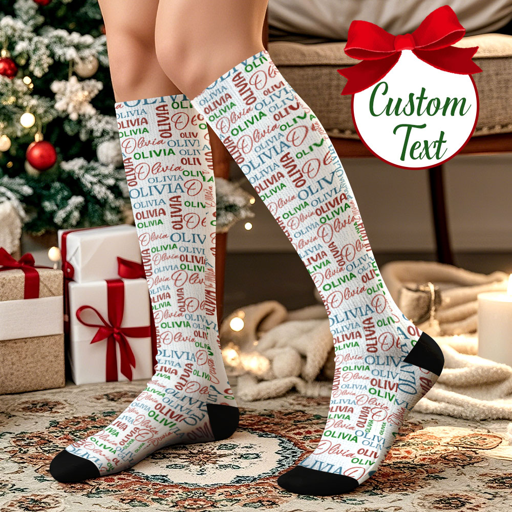 Christmas Gifts Custom Face Knee High Socks Personalized Vintage Warm Socks Merry Christmas for Lover