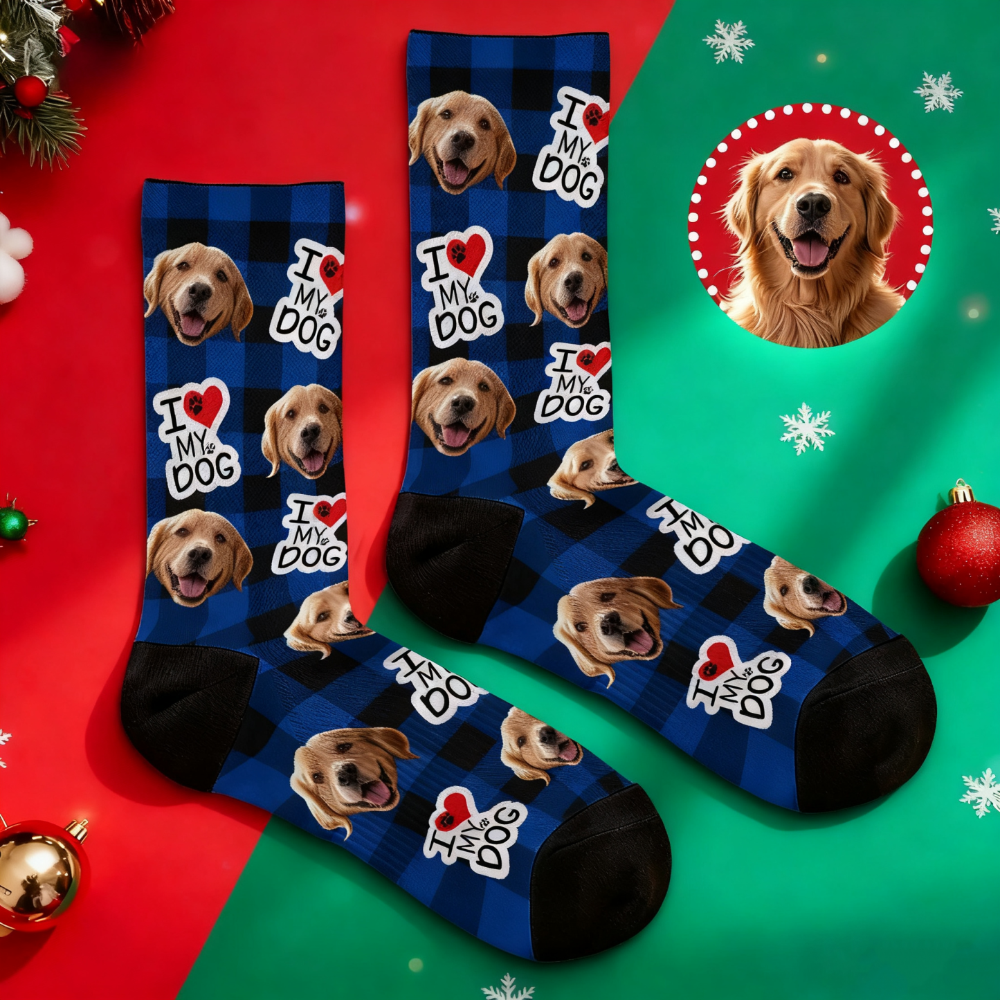 Personalized Pet Dog Theme Socks Christmas Socks Custom I Love You Socks Pet Lover Santa Socks Gift - MyPhotoSocks