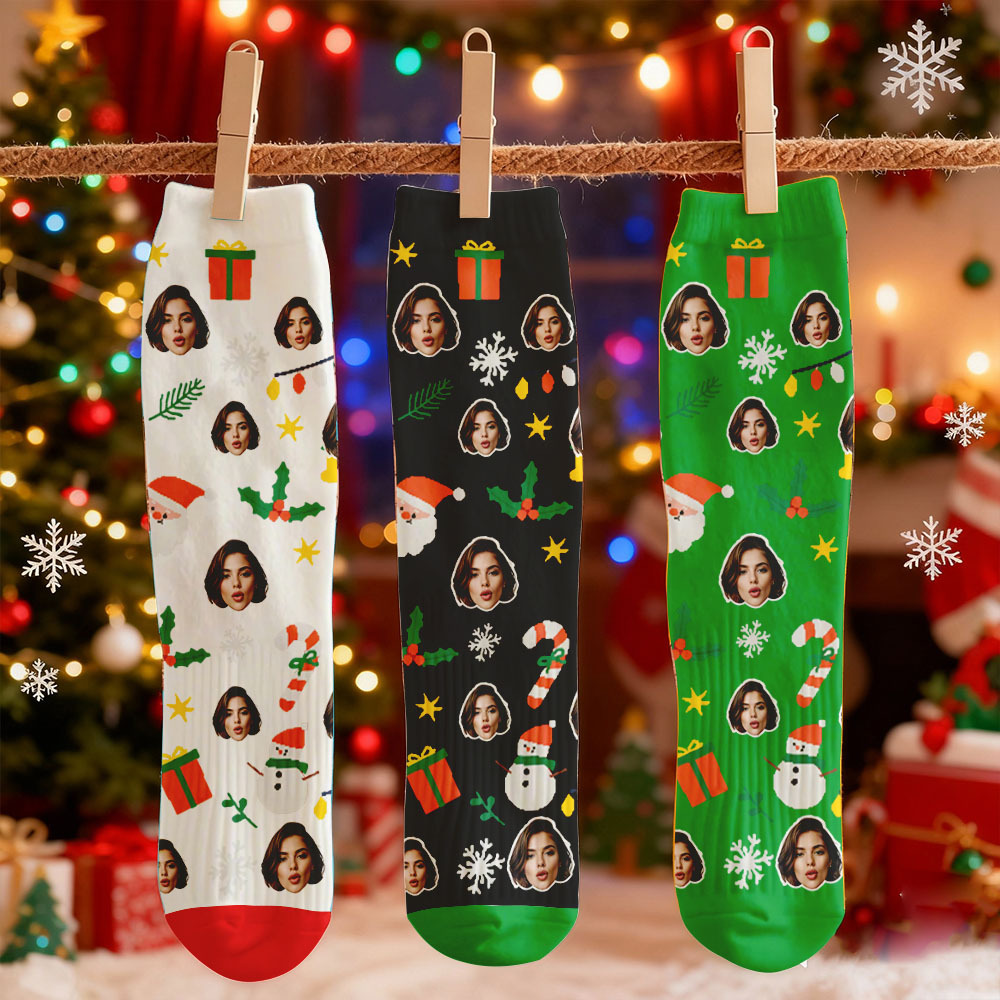 Custom Face Printed Socks Christmas Gift Box Light Personalized Custom Designs Best Santa Gift Idea - MyPhotoSocks