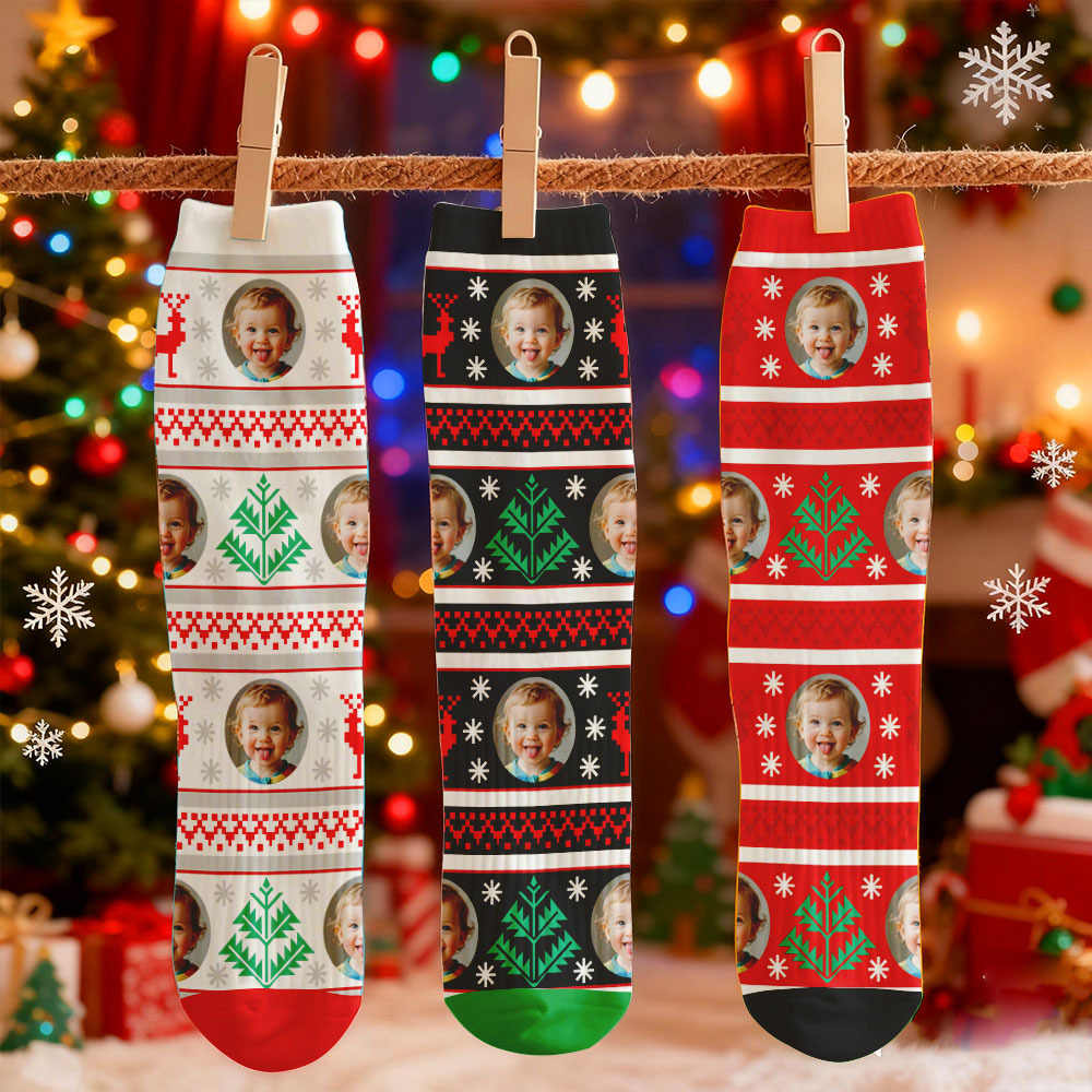 Custom Face Printed Socks Christmas Gift Box Light Personalized Custom Designs Best Santa Gift Idea - MyPhotoSocks