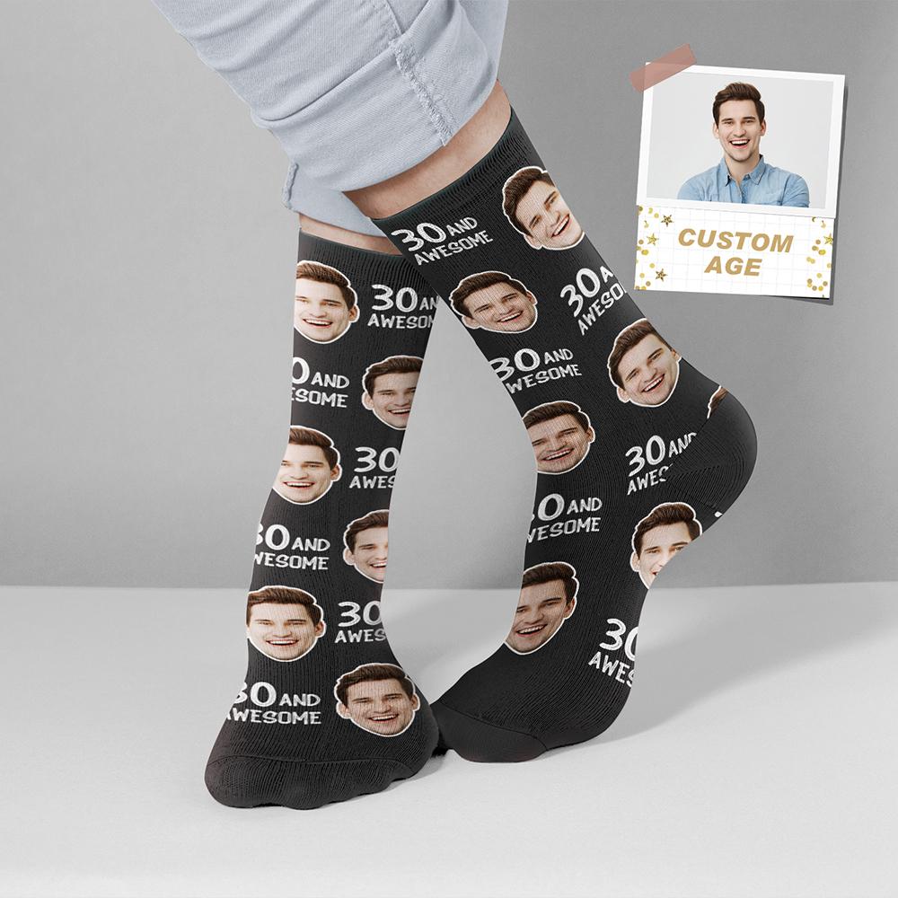 Custom Face and Age Socks Personalized Birthday Socks Birthday gift - Awesome