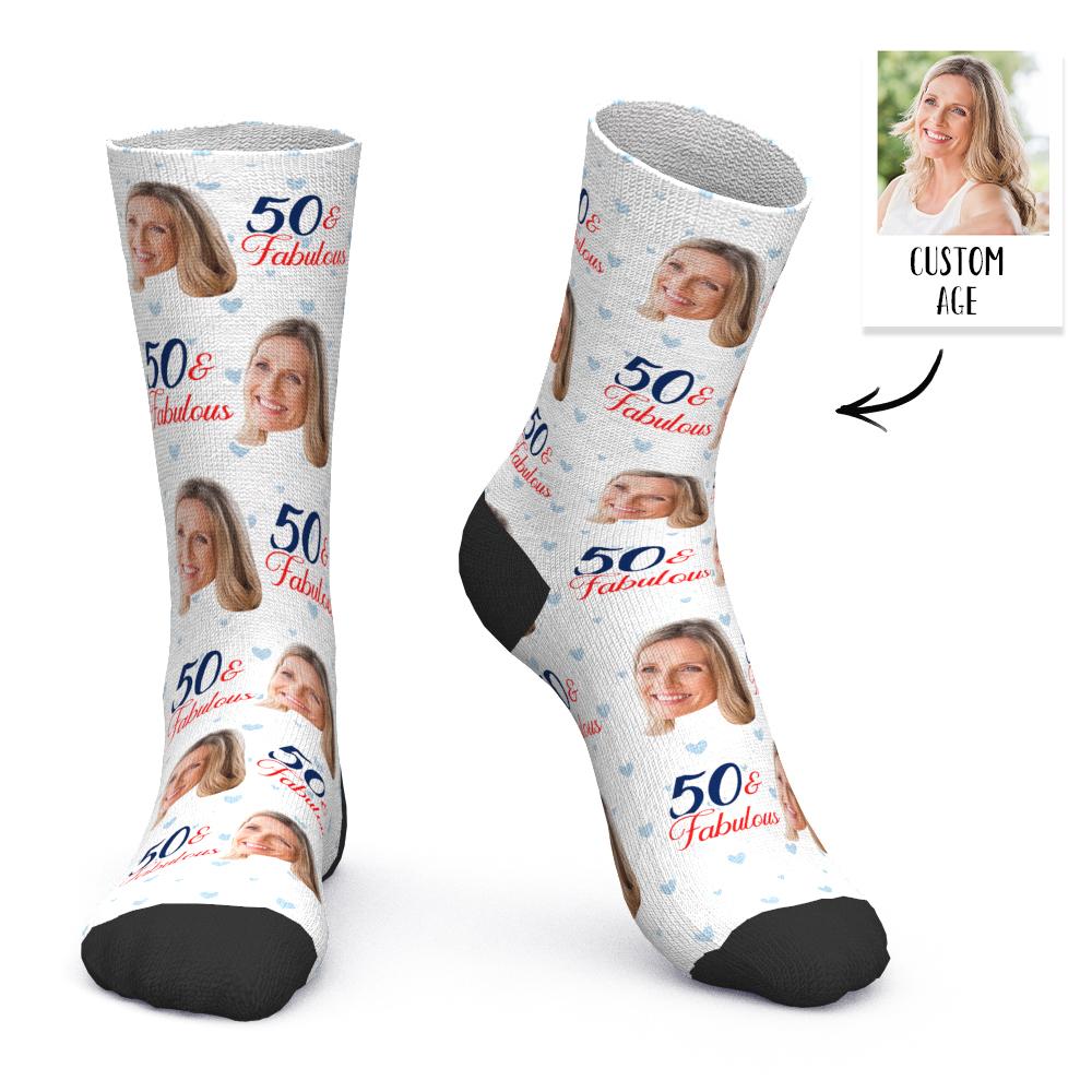 Custom Face and Age Socks Personalized Birthday Socks Birthday gift - Fabulous