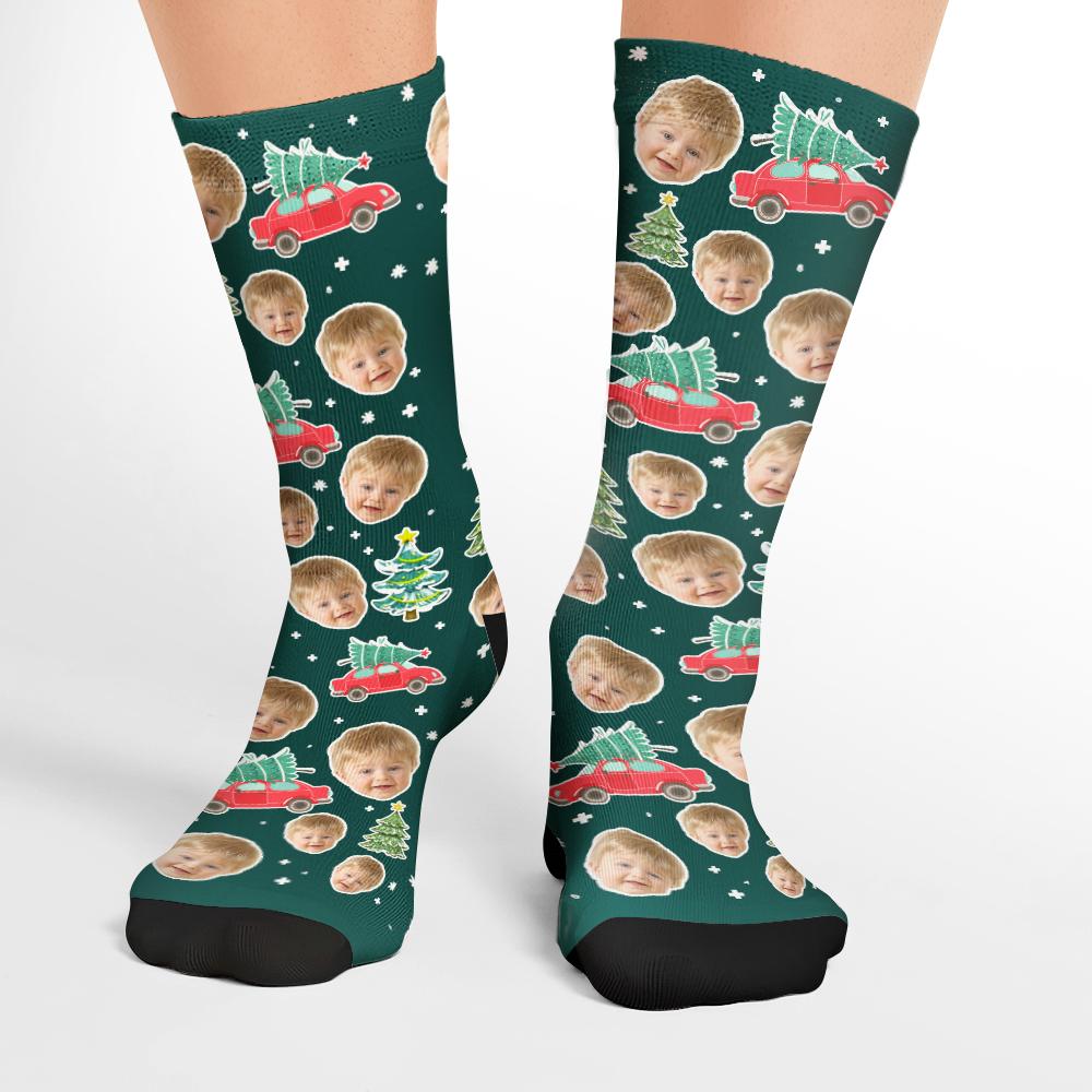 Custom Photo Socks Christmas Funny Face Socks Colourful Designs Harajuku Christmas Tree-MyPhotoSocks