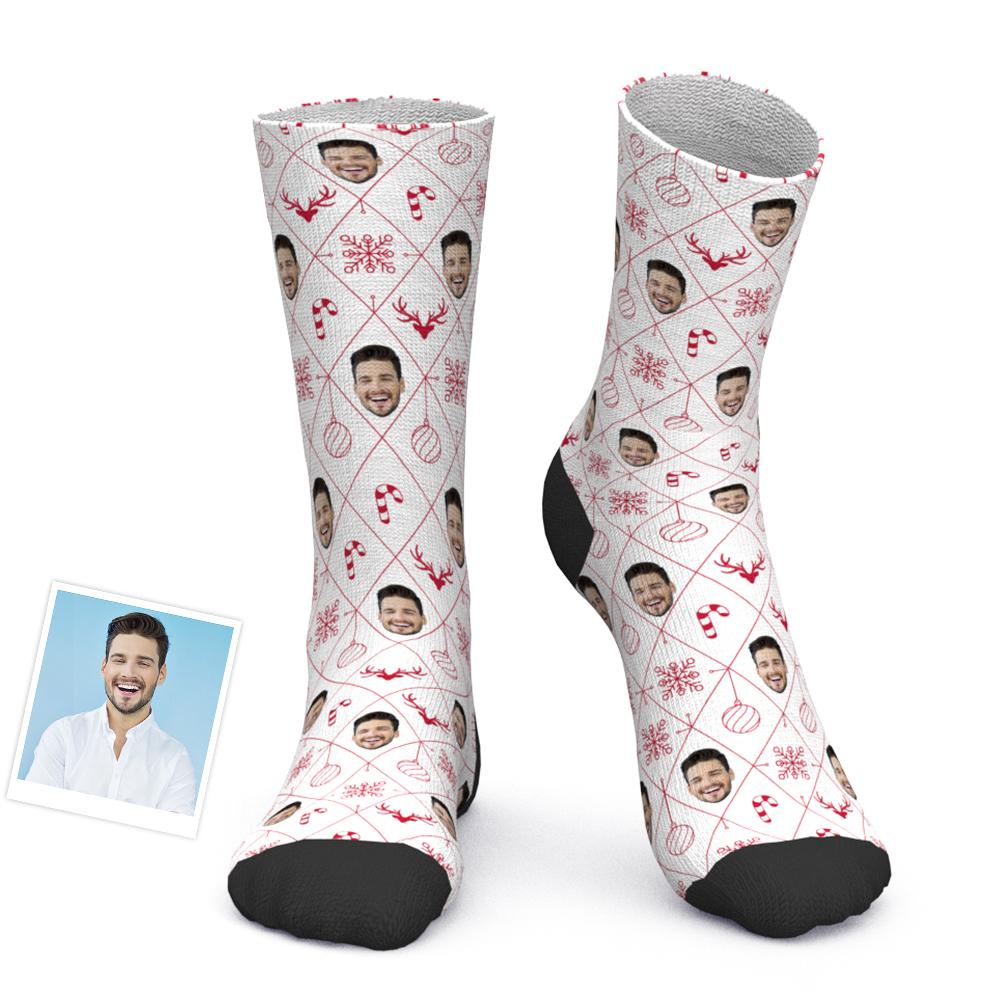Custom Photo Socks Lattice Element Christmas Face Socks-MyPhotoSocks