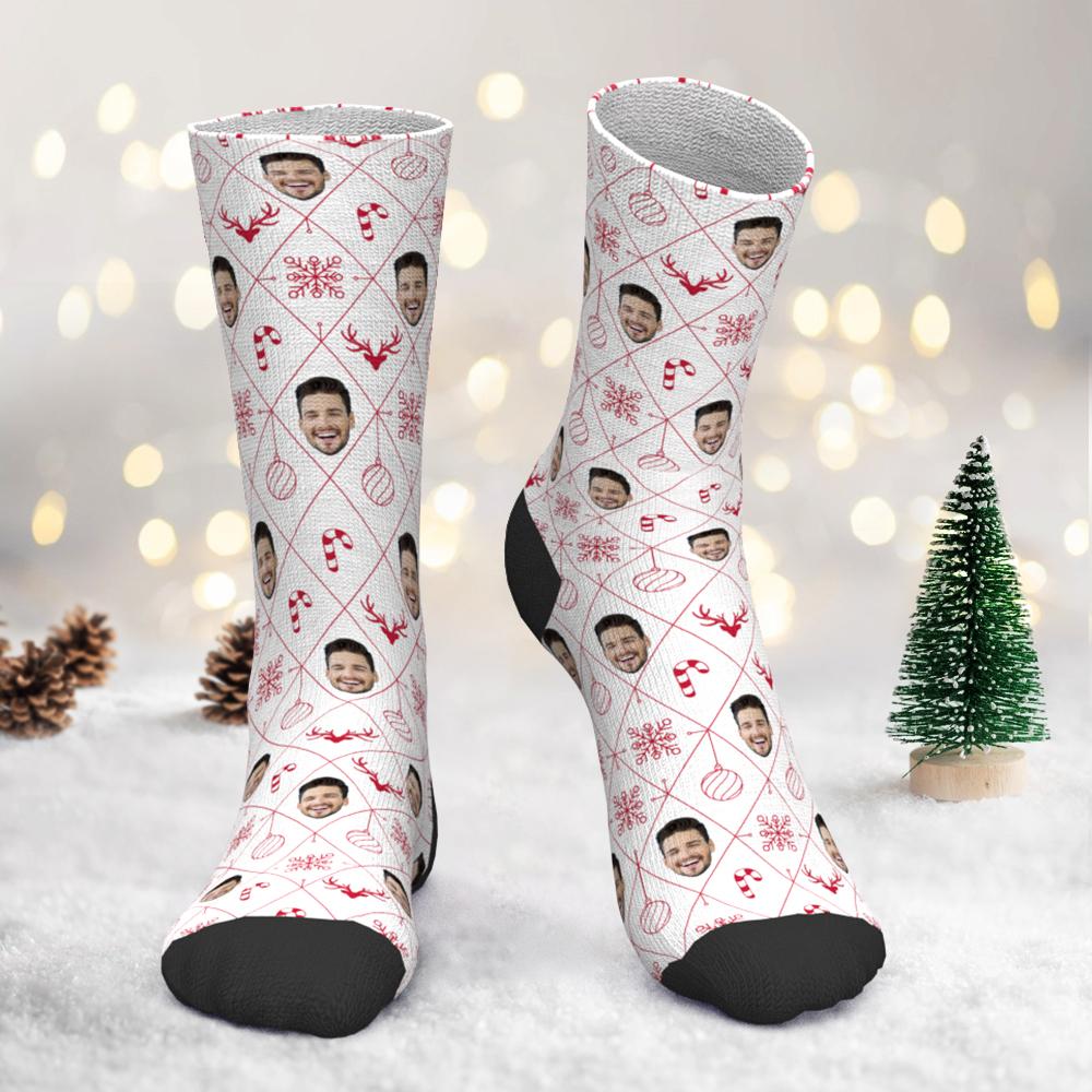 Custom Photo Socks Lattice Element Christmas Face Socks-MyPhotoSocks