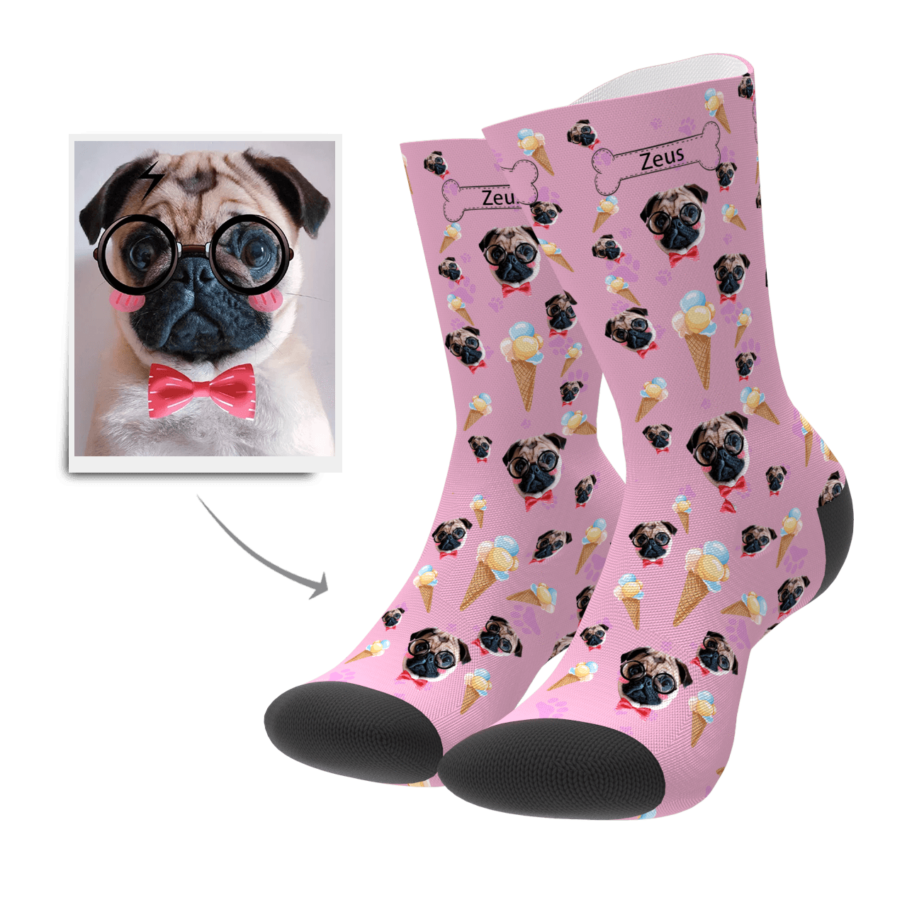Custom Pet Dog Socks Ice Cream - MyPhotoSocks