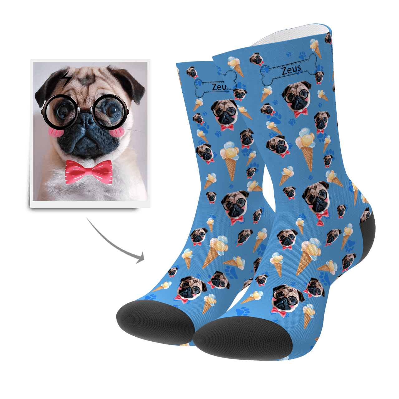 Custom Pet Dog Socks Ice Cream - MyPhotoSocks