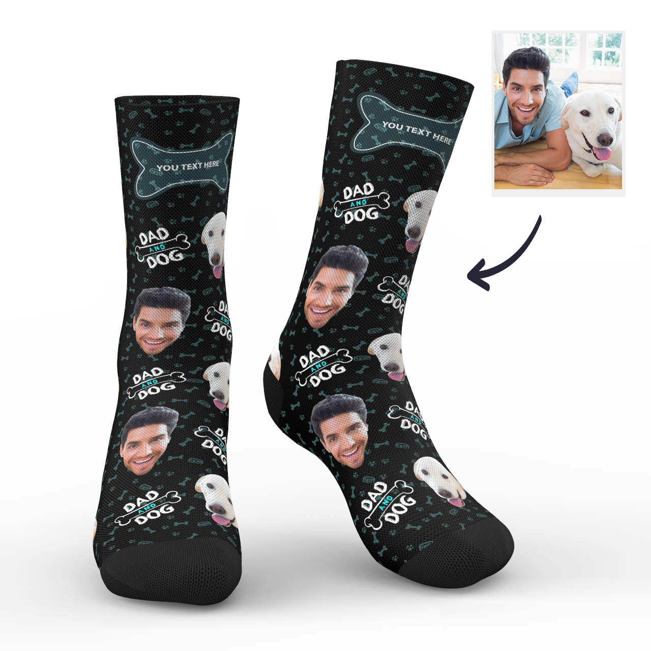Custom Photo Socks Dog And Dad With Your Text - MyPhotoSocks