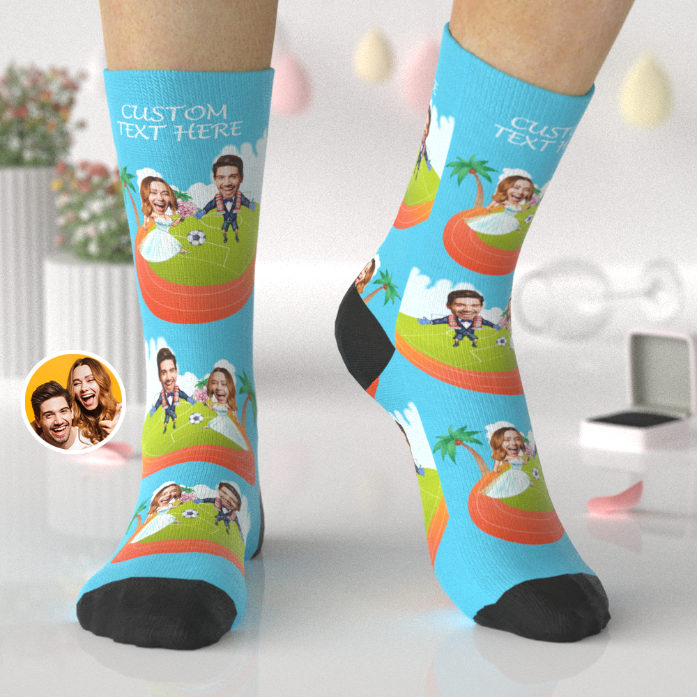 Custom Photo Socks Funny Football Theme Wedding Socks Unique Gift for Couples