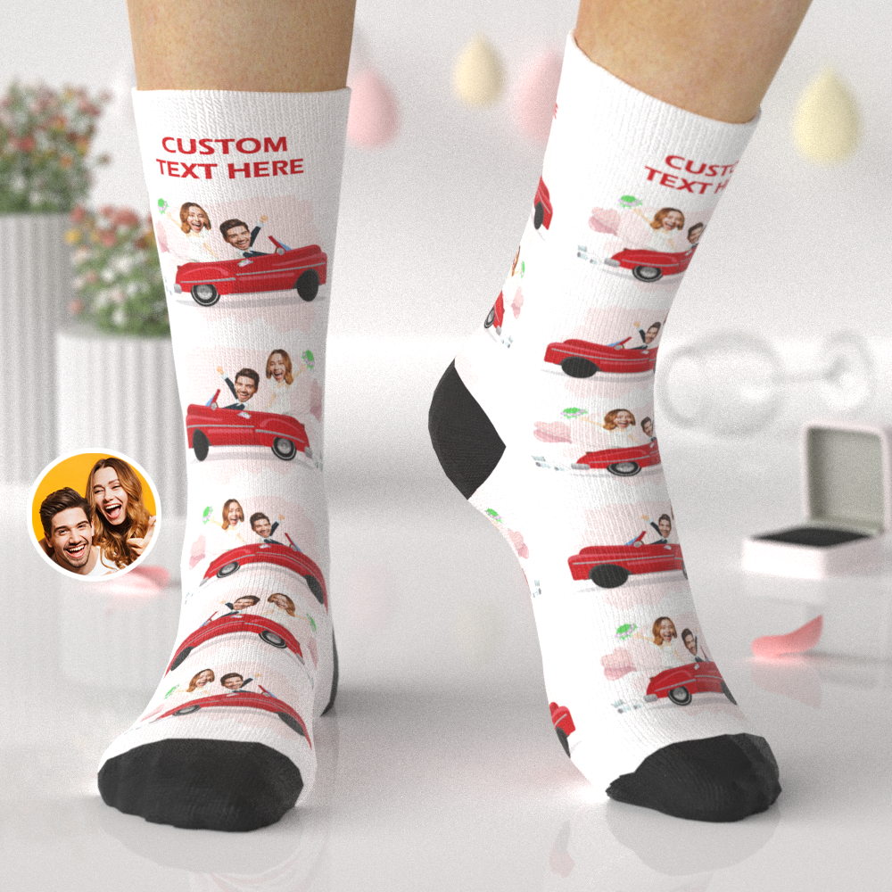 Personalized Wedding Themed Photo  Sports Car Socks  Special Wedding Gift