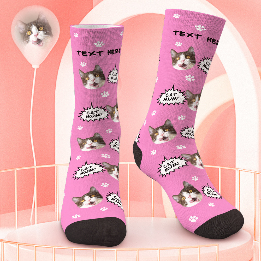 Custom Cat Face Photo Socks Cat Mom Photo Socks