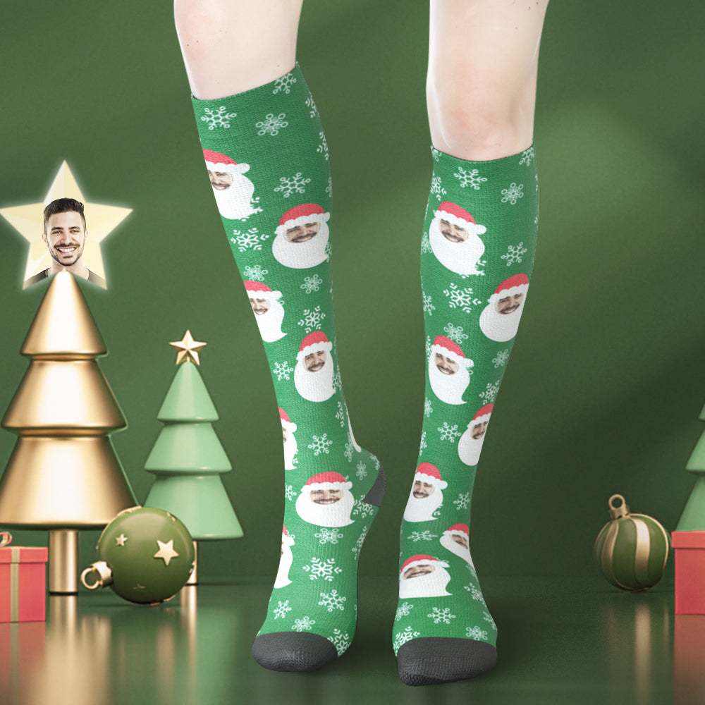 Custom Face Knee High Socks Christmas Santa Claus-MyPhotoSocks