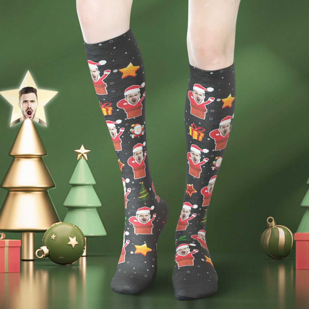 Custom Face Knee High Socks - Santa Stuck In Chimney-MyPhotoSocks