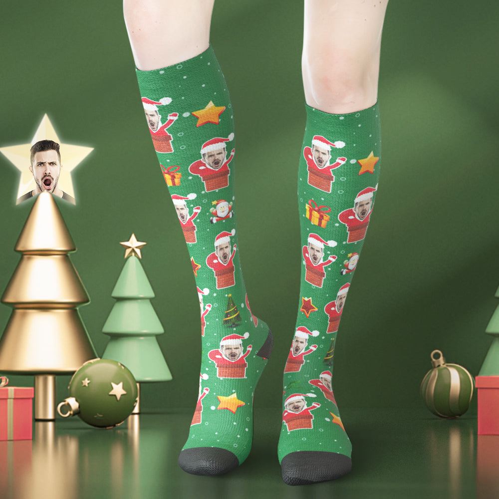 Custom Face Knee High Socks - Santa Stuck In Chimney-MyPhotoSocks