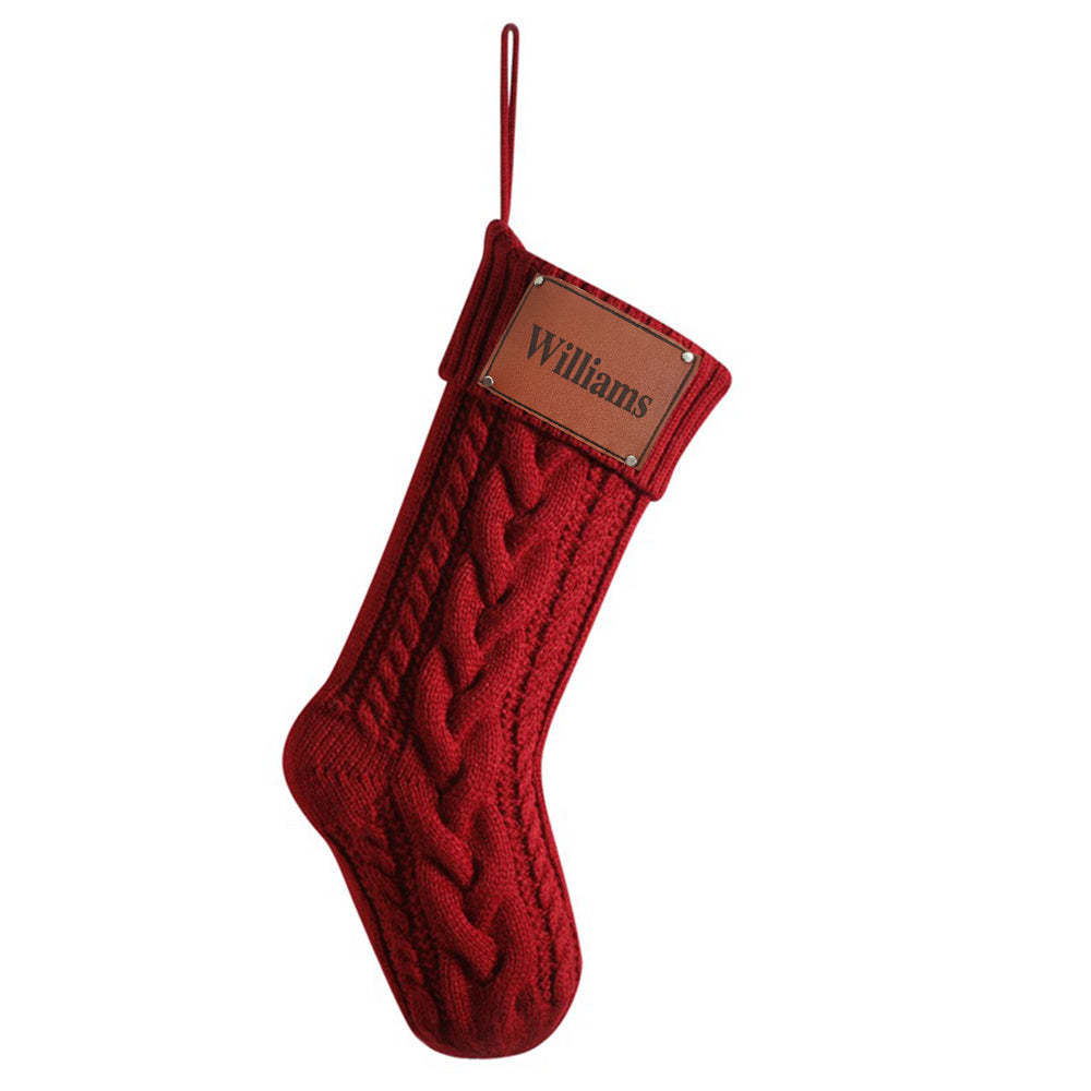 Personalized Christmas Stocking with Name Leather Patches Knitted Xmas Stockings Decoration - MyPhotoSocks
