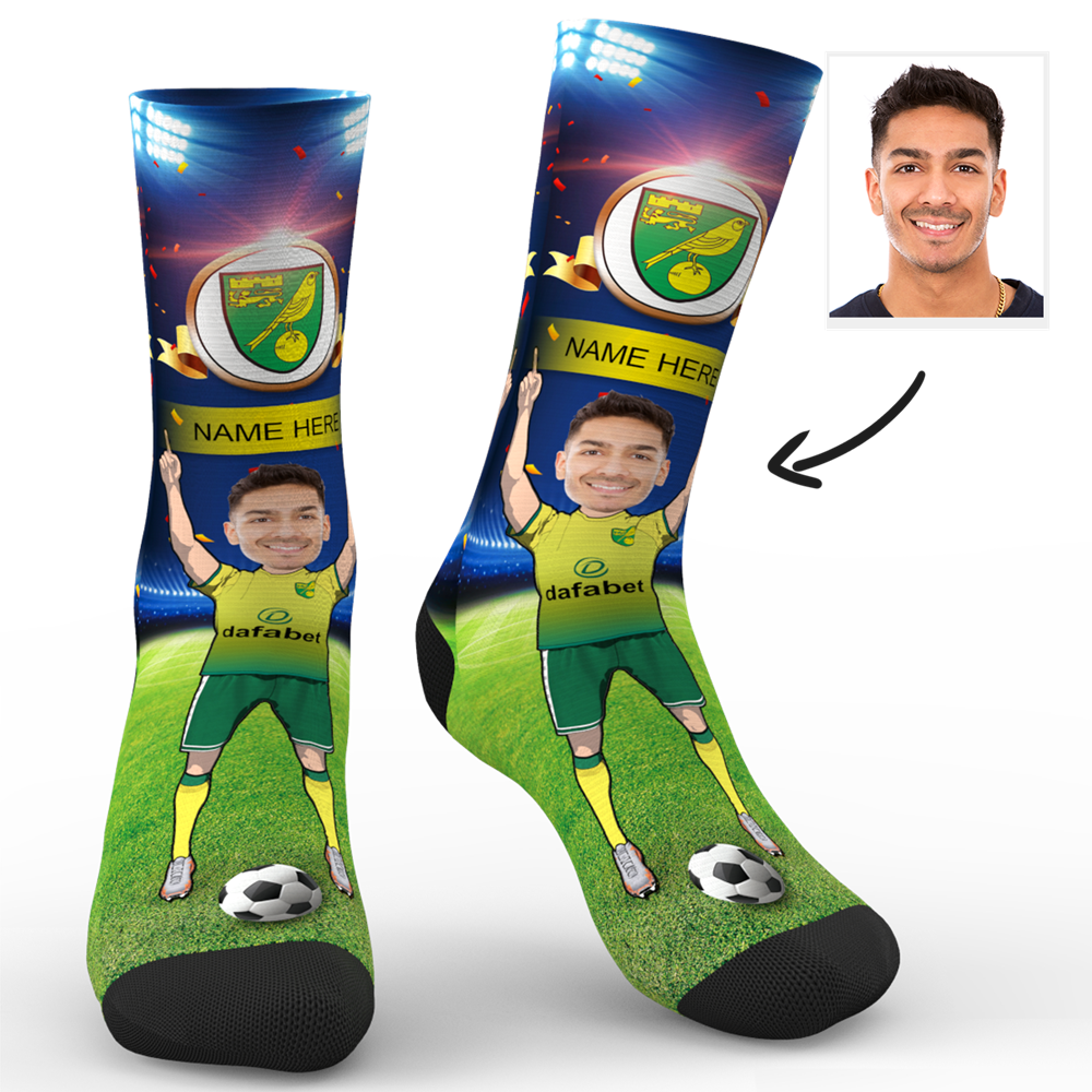 CUSTOM PHOTO SOCKS NORWICH CITY FC SUPERFANS WITH YOUR TEXT - MyPhotoSocks