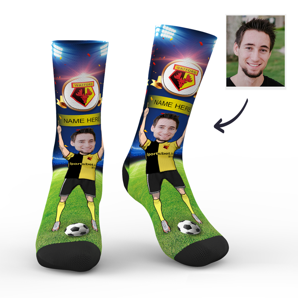 CUSTOM PHOTO SOCKS WATFORD FC BERLIN SUPERFANS WITH YOUR TEXT - MyPhotoSocks