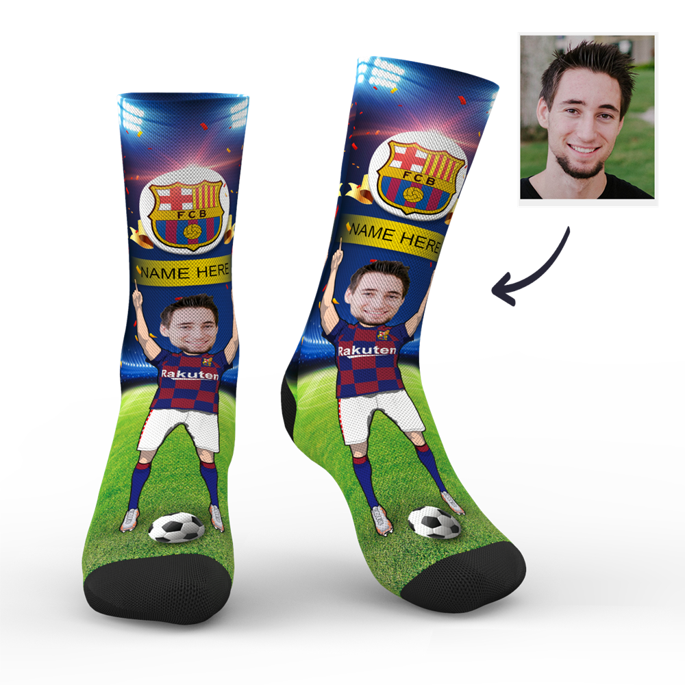 CUSTOM PHOTO SOCKS FC BARCELONA SUPERFANS WITH YOUR TEXT - MyPhotoSocks