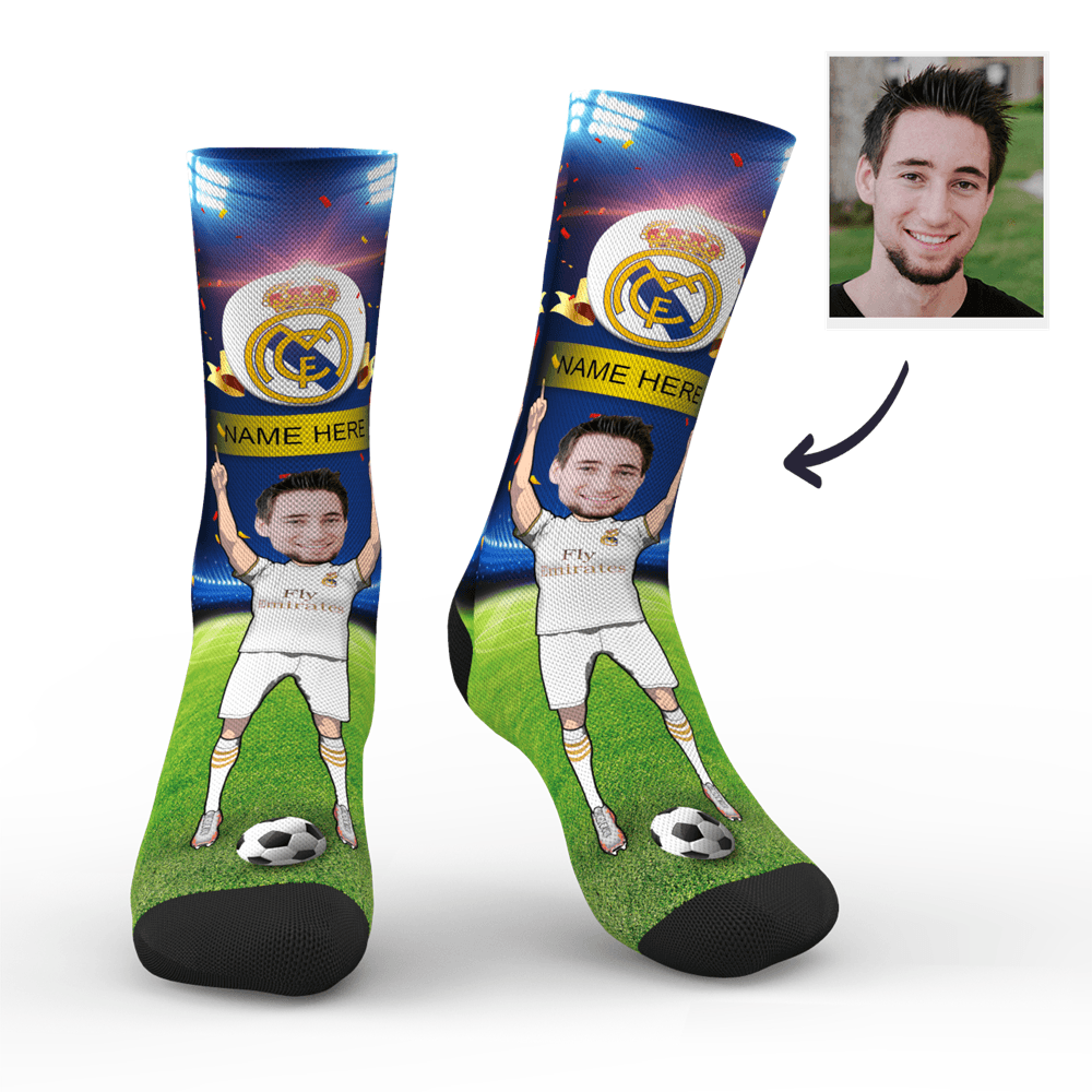 CUSTOM PHOTO SOCKS REAL MADRID C.F. SUPERFANS WITH YOUR TEXT - MyPhotoSocks