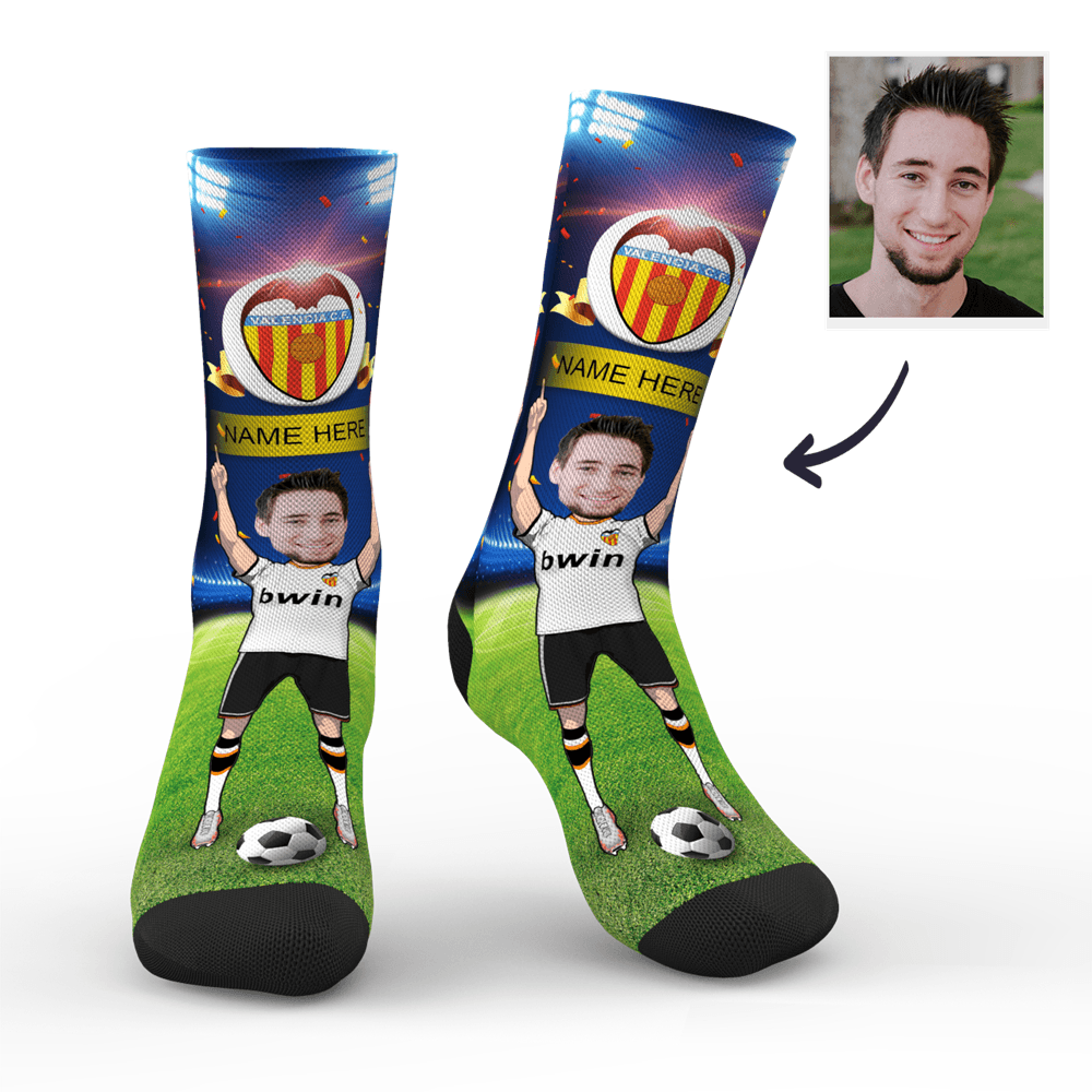 CUSTOM PHOTO SOCKS VALENCIA CF SUPERFANS WITH YOUR TEXT - MyPhotoSocks