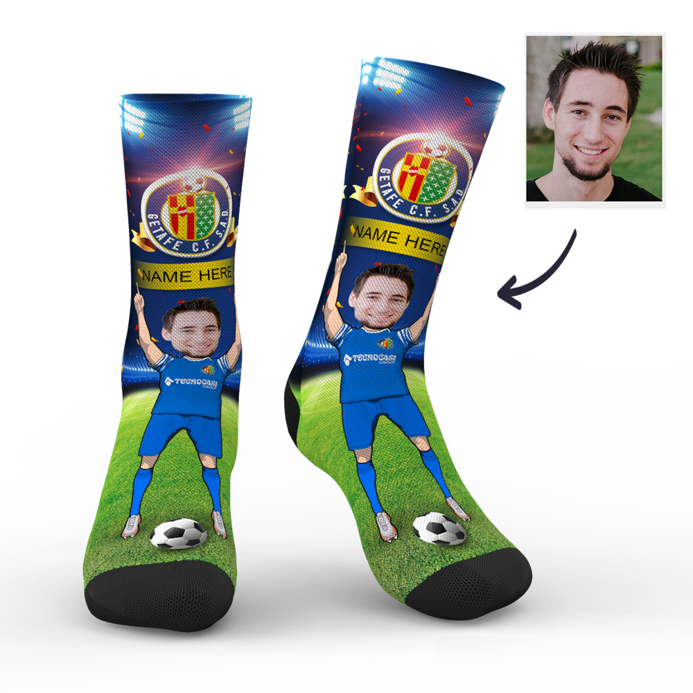 CUSTOM PHOTO SOCKS GETAFE CF SUPERFANS WITH YOUR TEXT - MyPhotoSocks