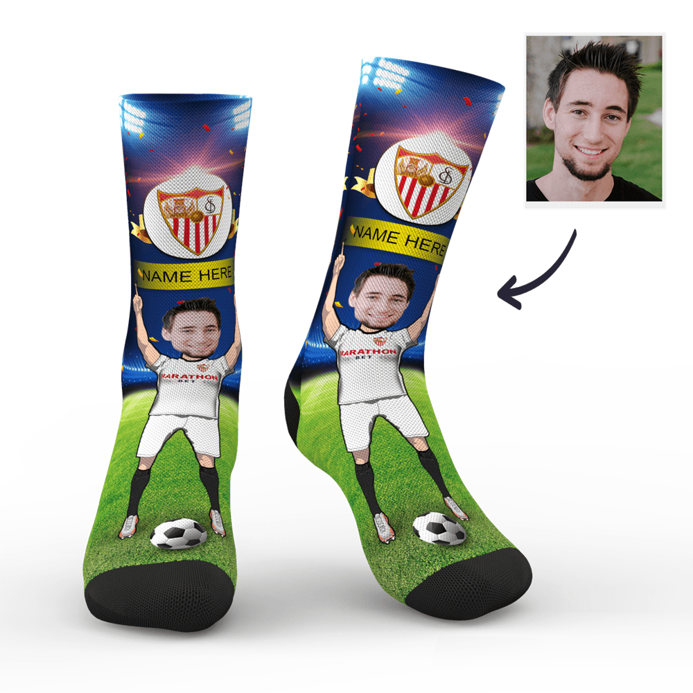 CUSTOM PHOTO SOCKS SEVILLA FC SUPERFANS WITH YOUR TEXT - MyPhotoSocks