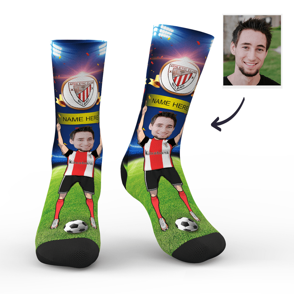 CUSTOM PHOTO SOCKS ATHLETIC BILBAO SUPERFANS WITH YOUR TEXT - MyPhotoSocks