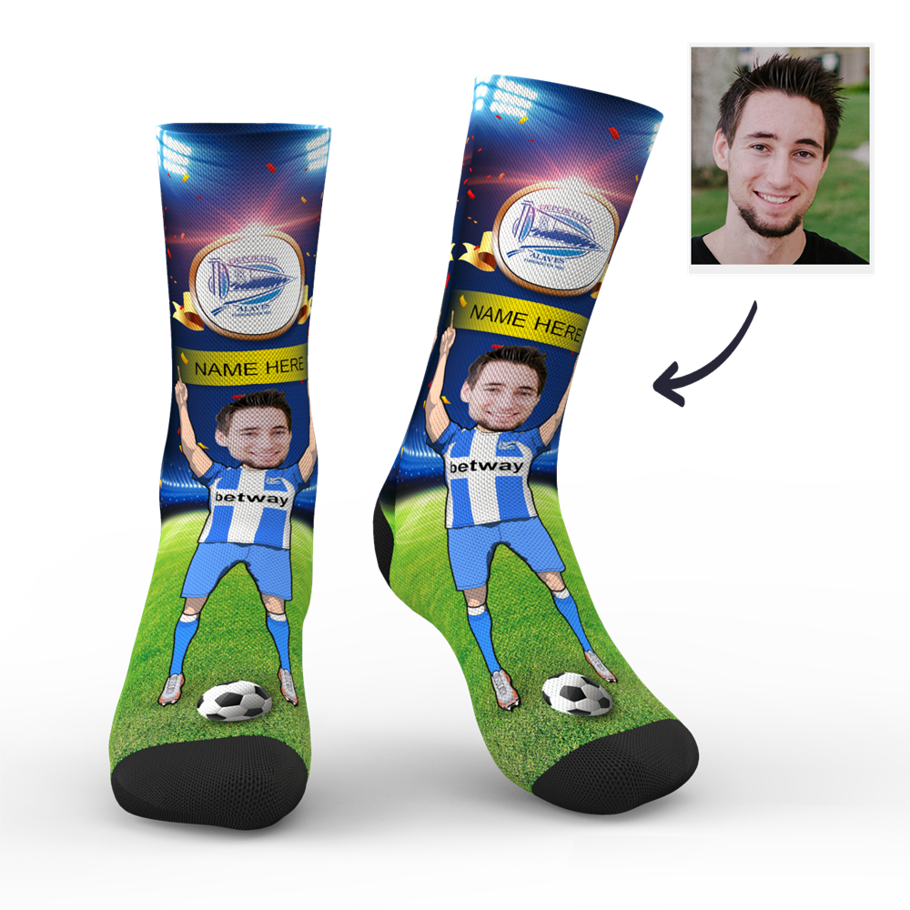 CUSTOM PHOTO SOCKS DEPORTIVO ALAVES SUPERFANS WITH YOUR TEXT - MyPhotoSocks