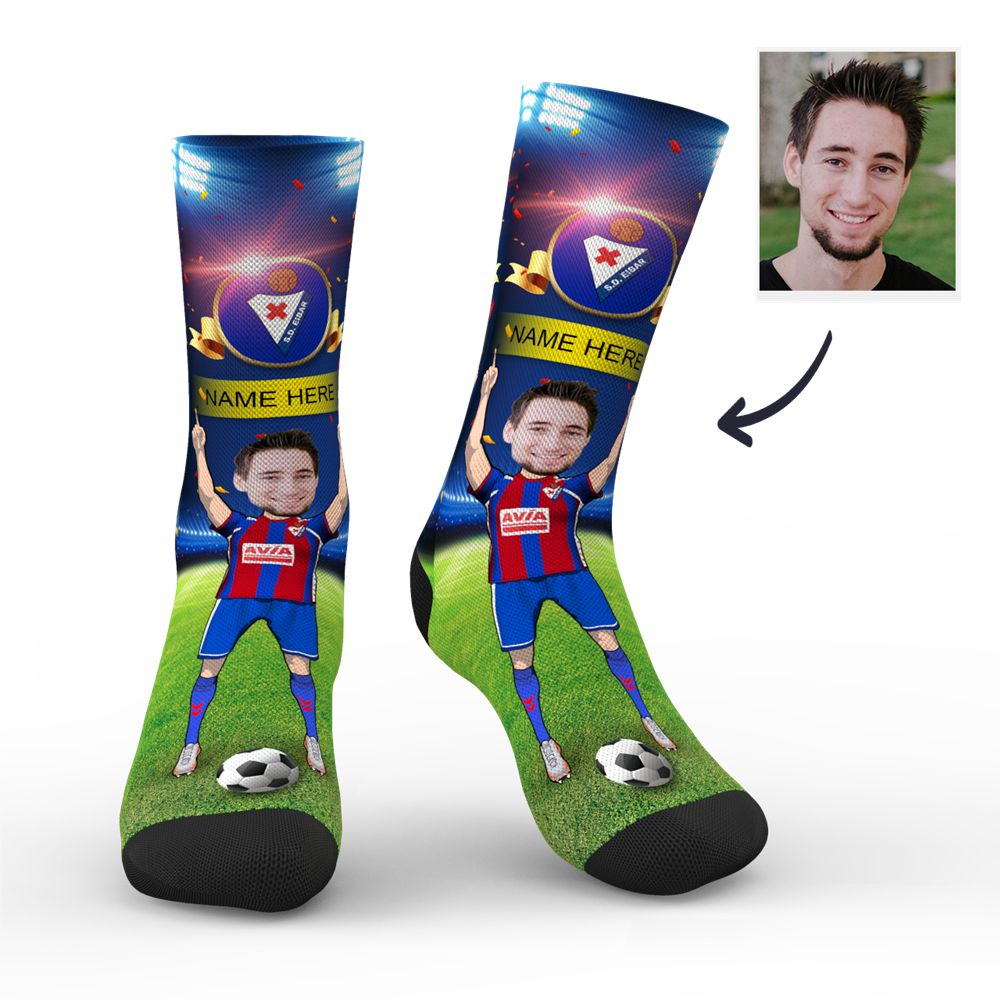CUSTOM PHOTO SOCKS SD EIBAR SUPERFANS WITH YOUR TEXT - MyPhotoSocks