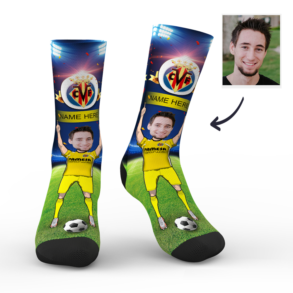 CUSTOM PHOTO SOCKS VILLARREAL CF SUPERFANS WITH YOUR TEXT - MyPhotoSocks