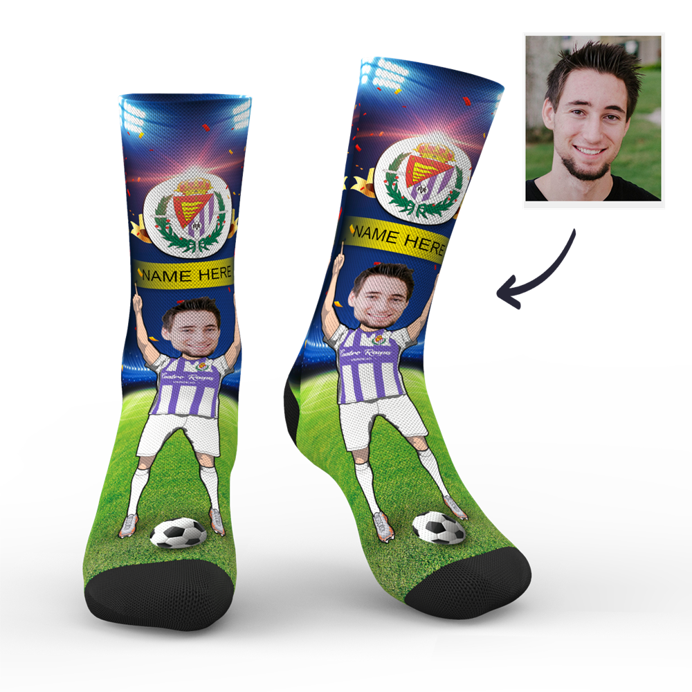 CUSTOM PHOTO SOCKS REAL VALLADOLID SUPERFANS WITH YOUR TEXT - MyPhotoSocks