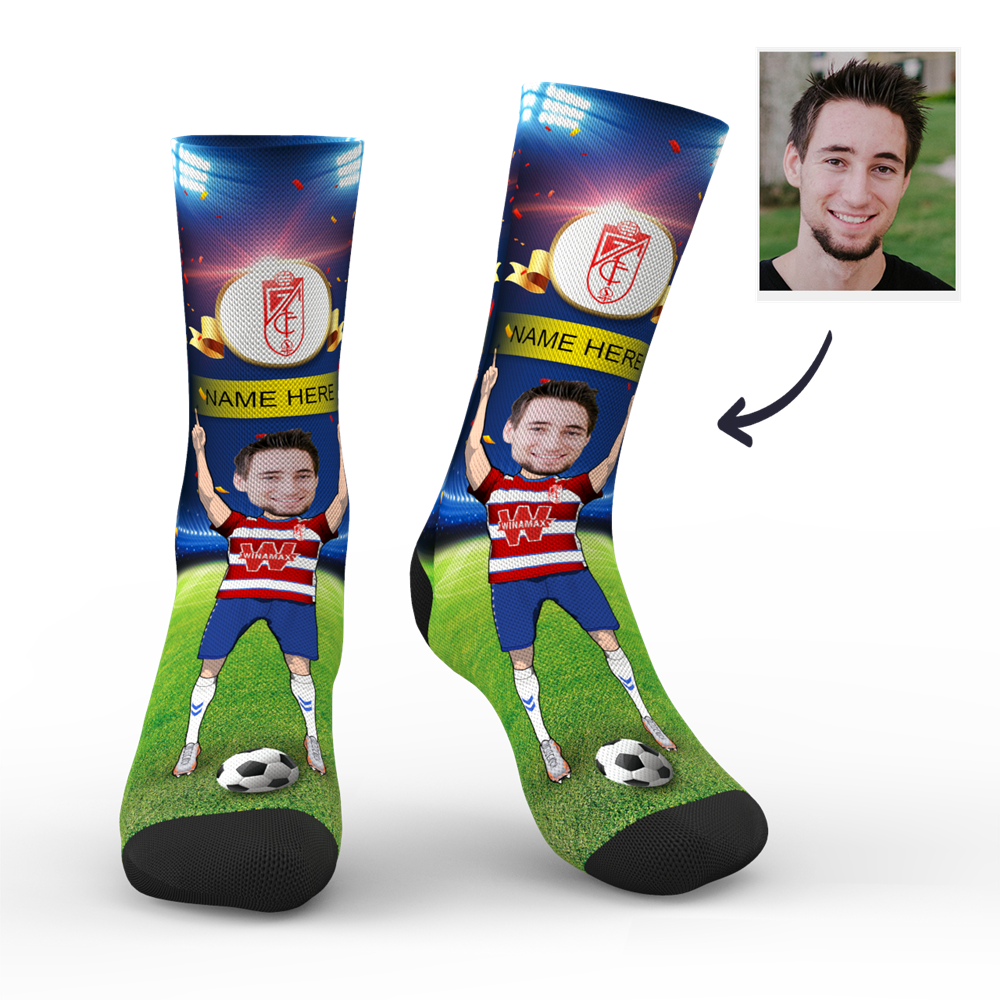 CUSTOM PHOTO SOCKS GRANADA CF SUPERFANS WITH YOUR TEXT - MyPhotoSocks