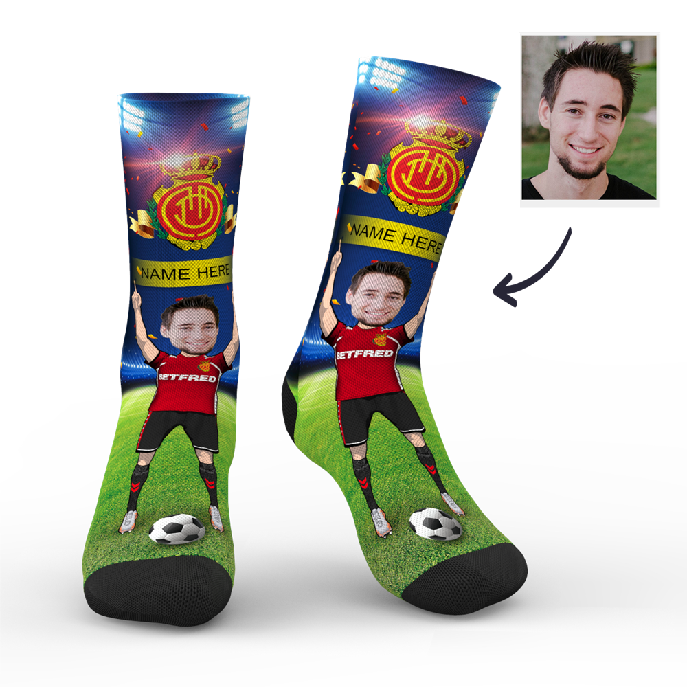 CUSTOM PHOTO SOCKS RCD MALLORCA SUPERFANS WITH YOUR TEXT - MyPhotoSocks