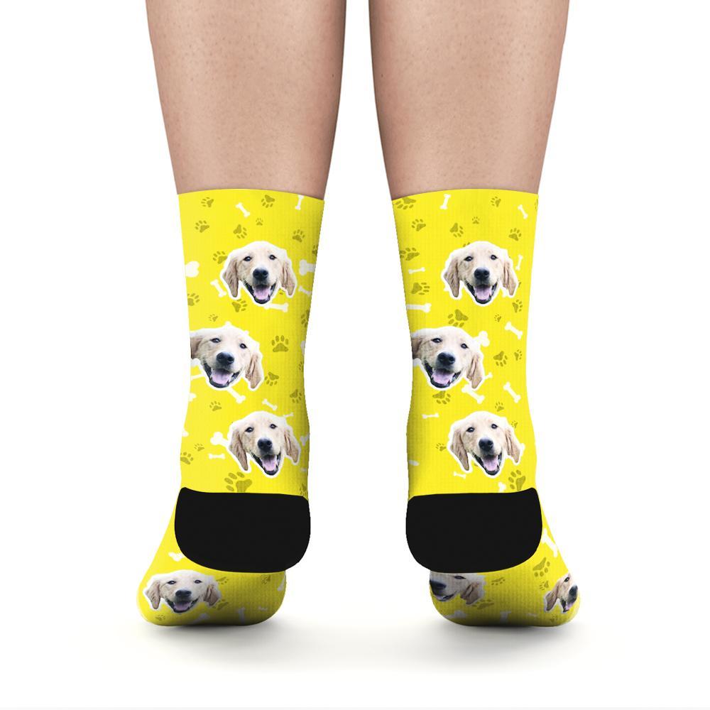 Custom Rainbow Socks Dog With Your Text - Yellow - MyPhotoSocks