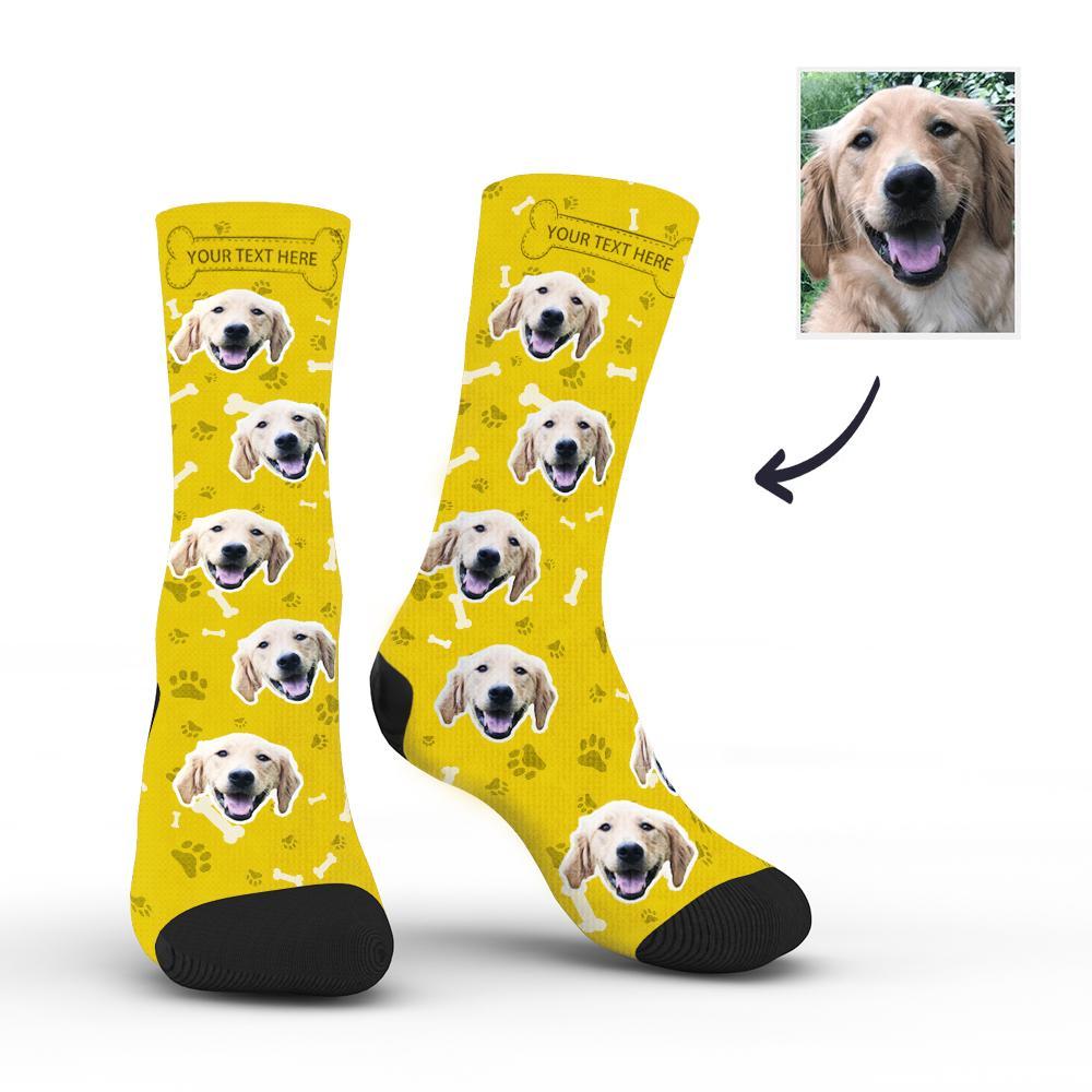 Custom Rainbow Socks Dog With Your Text - Yellow - MyPhotoSocks