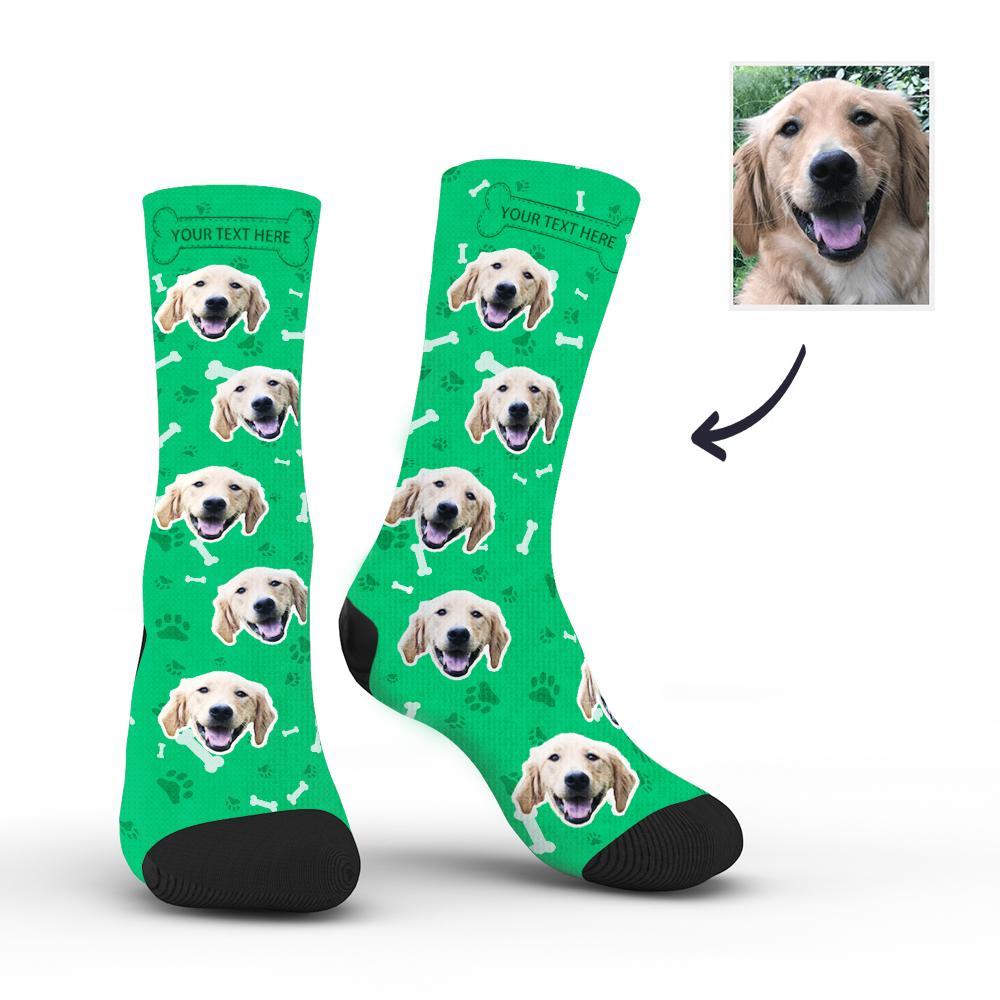 Custom Rainbow Socks Dog With Your Text - Green - MyPhotoSocks