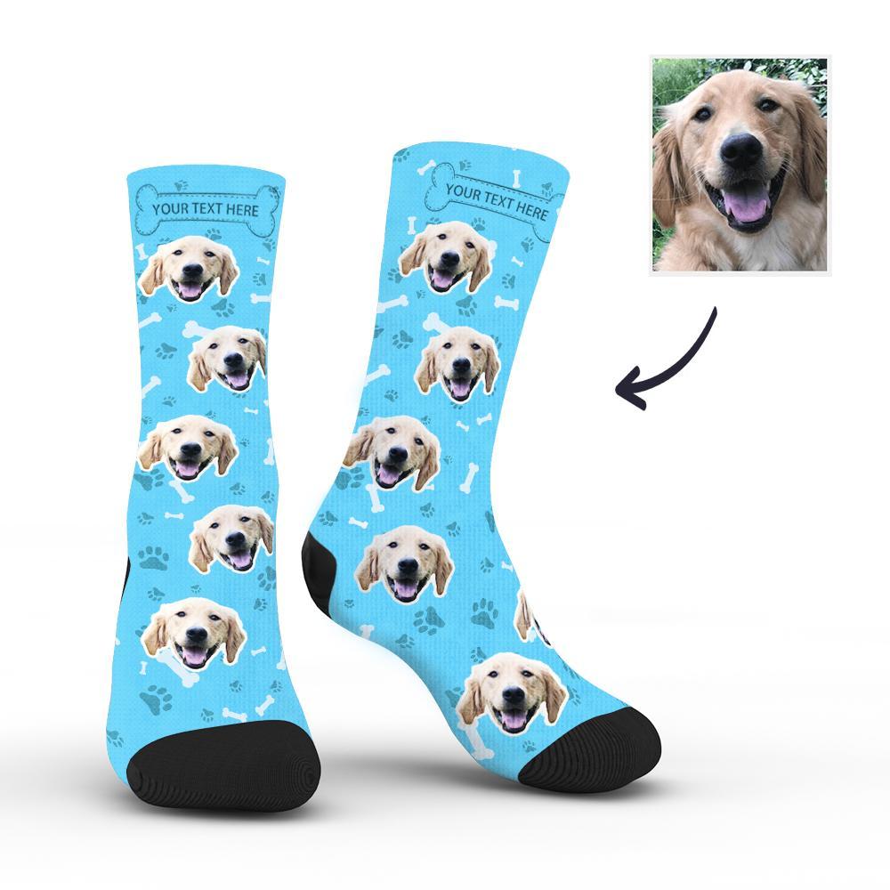 Custom Rainbow Socks Dog With Your Text - Blue - MyPhotoSocks