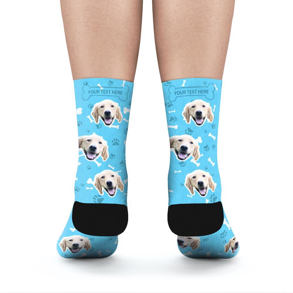 Custom Rainbow Socks Dog With Your Text - Blue - MyPhotoSocks