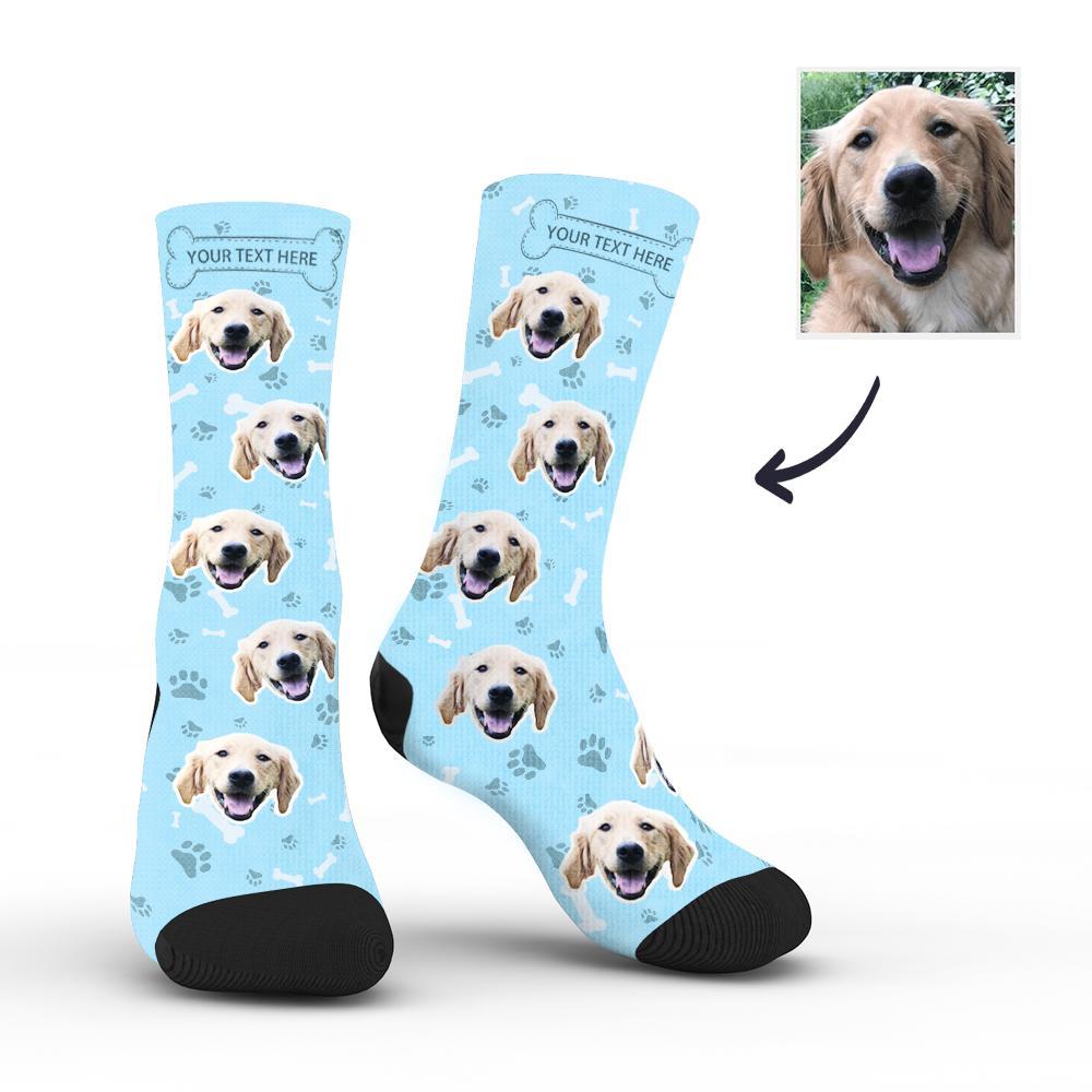 Custom Rainbow Socks Dog With Your Text - Blue - MyPhotoSocks