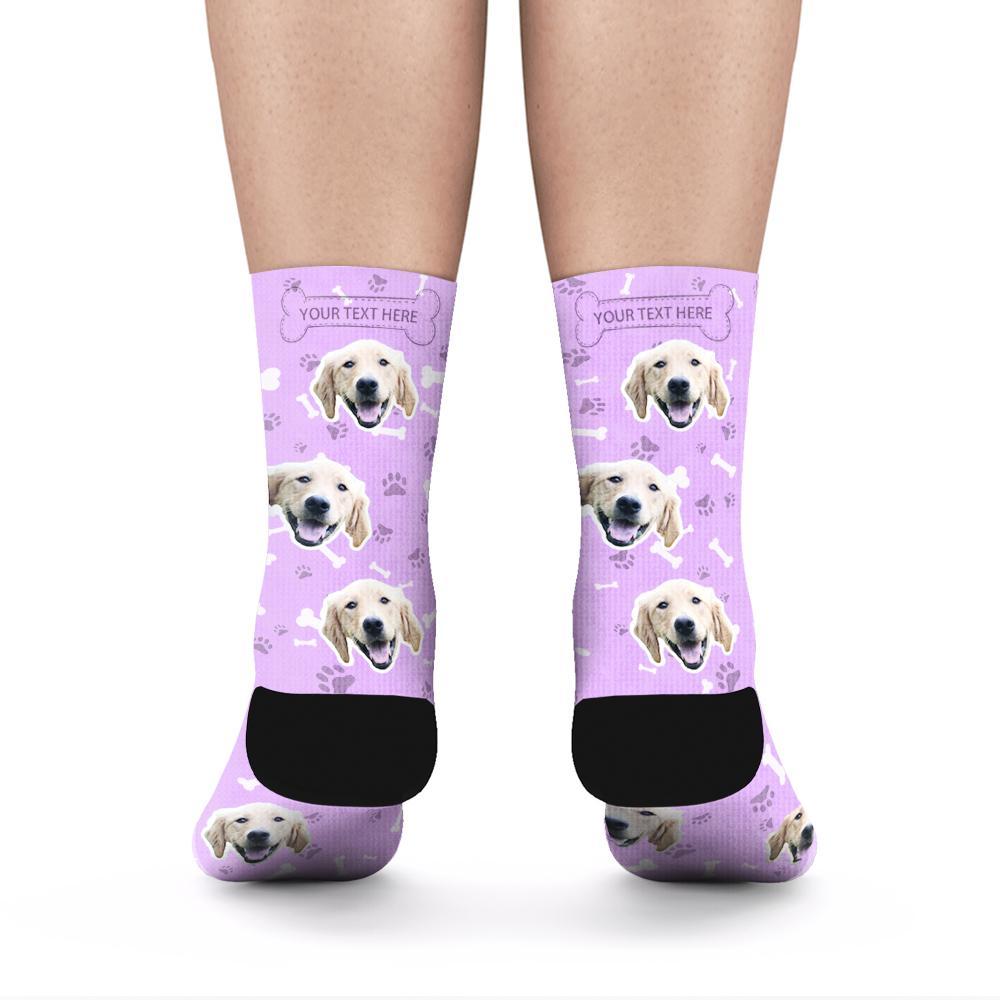 Custom Rainbow Socks Dog With Your Text - Purple - MyPhotoSocks