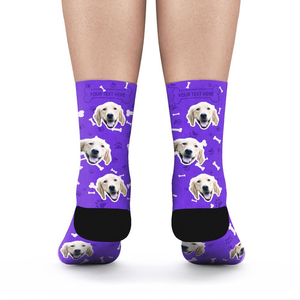 Custom Rainbow Socks Dog With Your Text - Purple - MyPhotoSocks