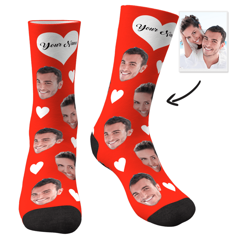 Custom Photo Happy Heart Socks With Your Text - MyPhotoSocks