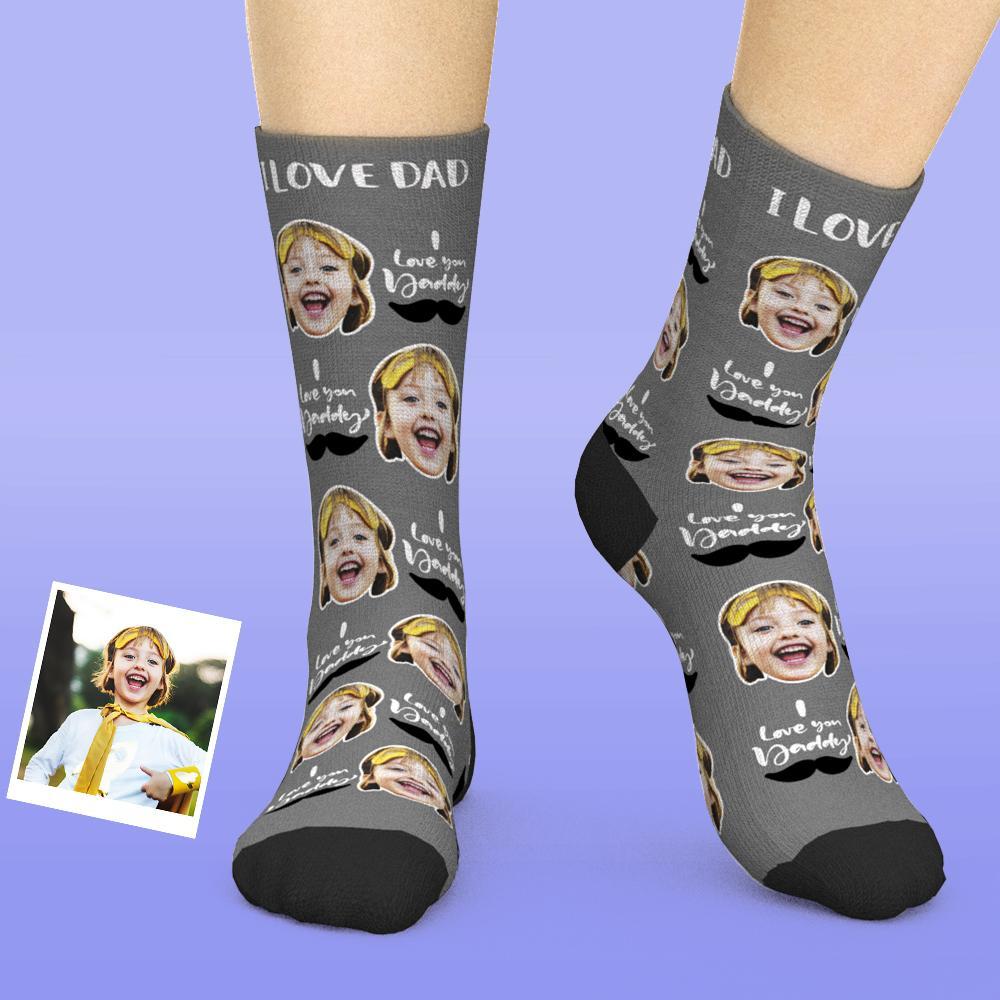 Custom Face Socks Add Pictures And Name Father's Day Gift - I Love You Daddy-MyPhotoSocks