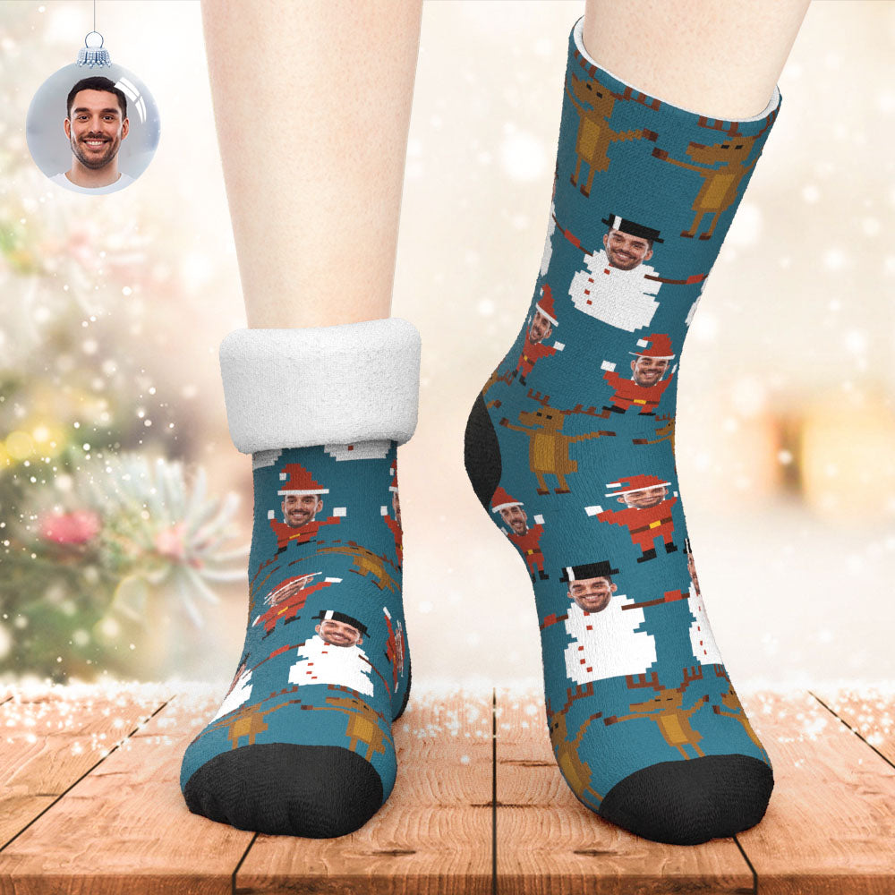 Custom Thick Socks Photo 3D Digital Printed Socks Winter Warm Pixel Pattern Christmas Socks-MyPhotoSocks
