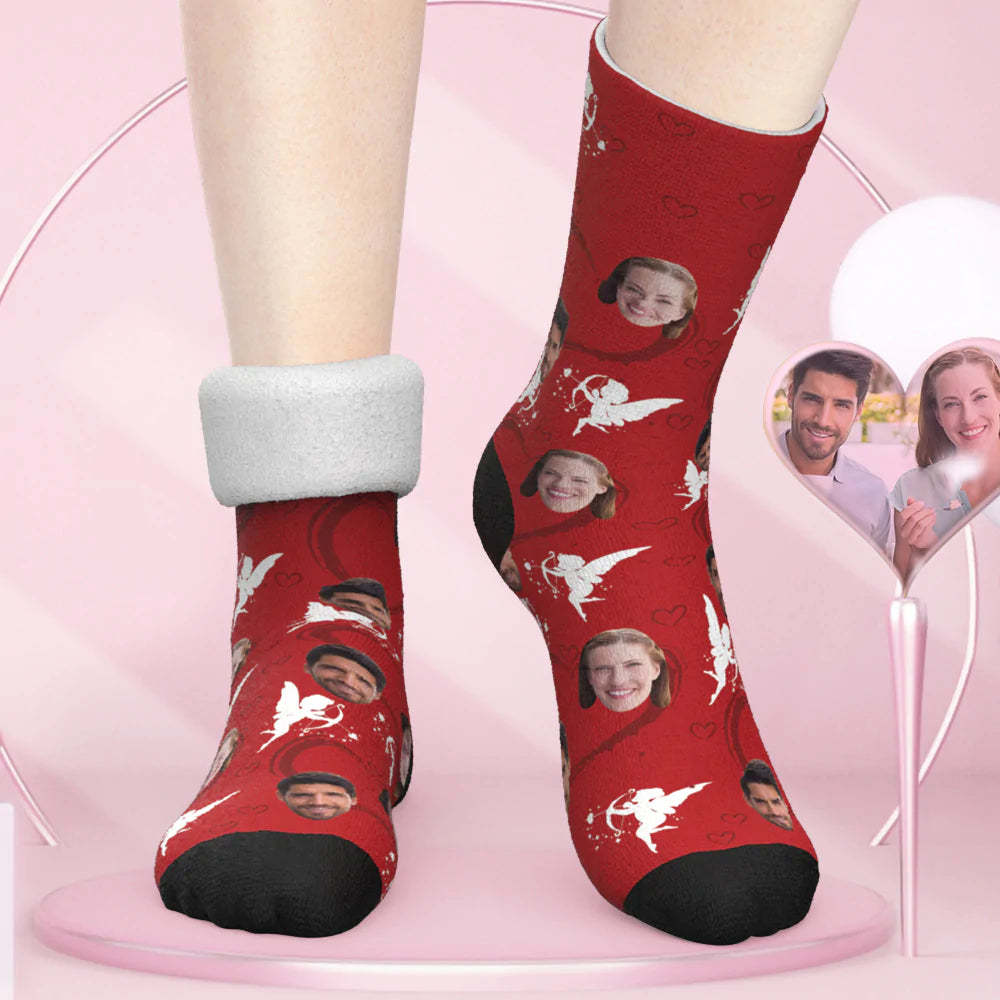 Custom Thick Socks Photo Autumn Winter Warm Socks Couple Heart Socks Cupid Valentine's Day Gift