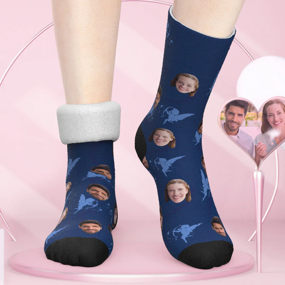 Custom Thick Socks Photo Autumn Winter Warm Socks Couple Heart Socks Cupid Valentine's Day Gift-MyPhotoSocks
