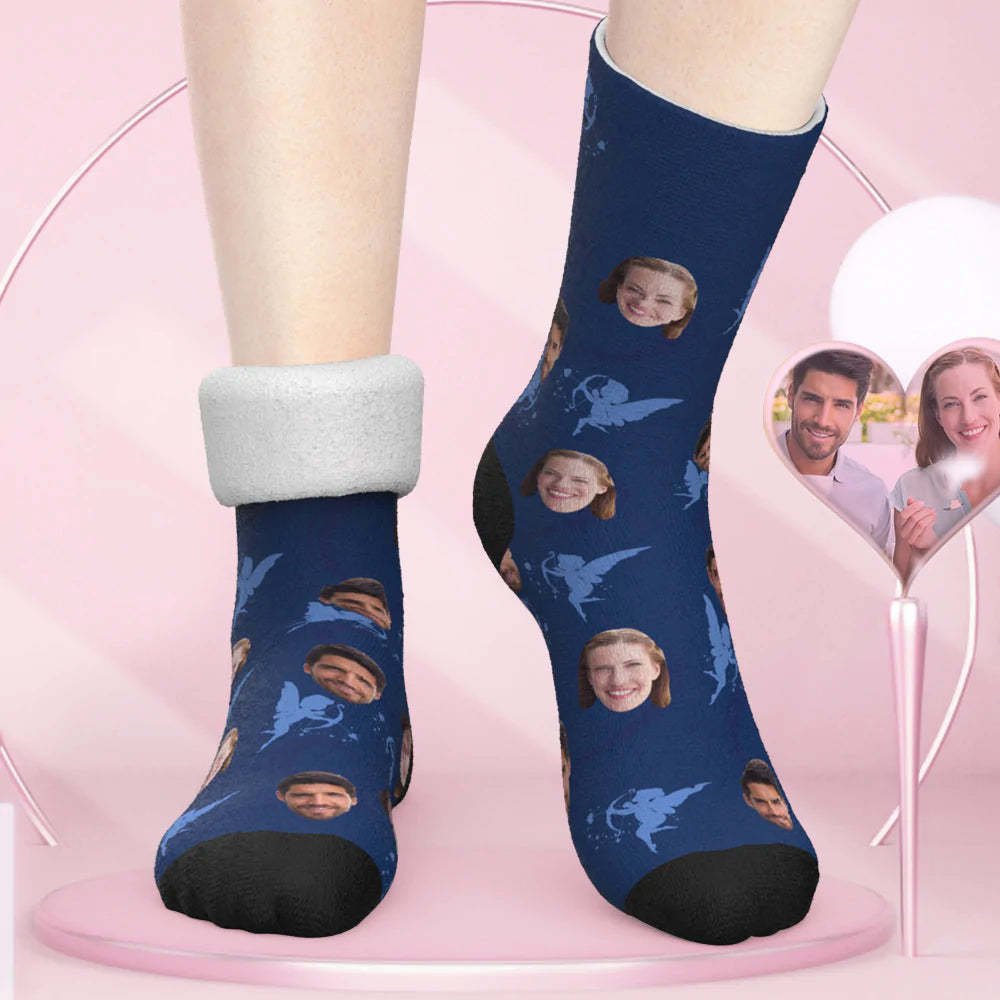 Custom Thick Socks Photo Autumn Winter Warm Socks Couple Heart Socks Cupid Valentine's Day Gift